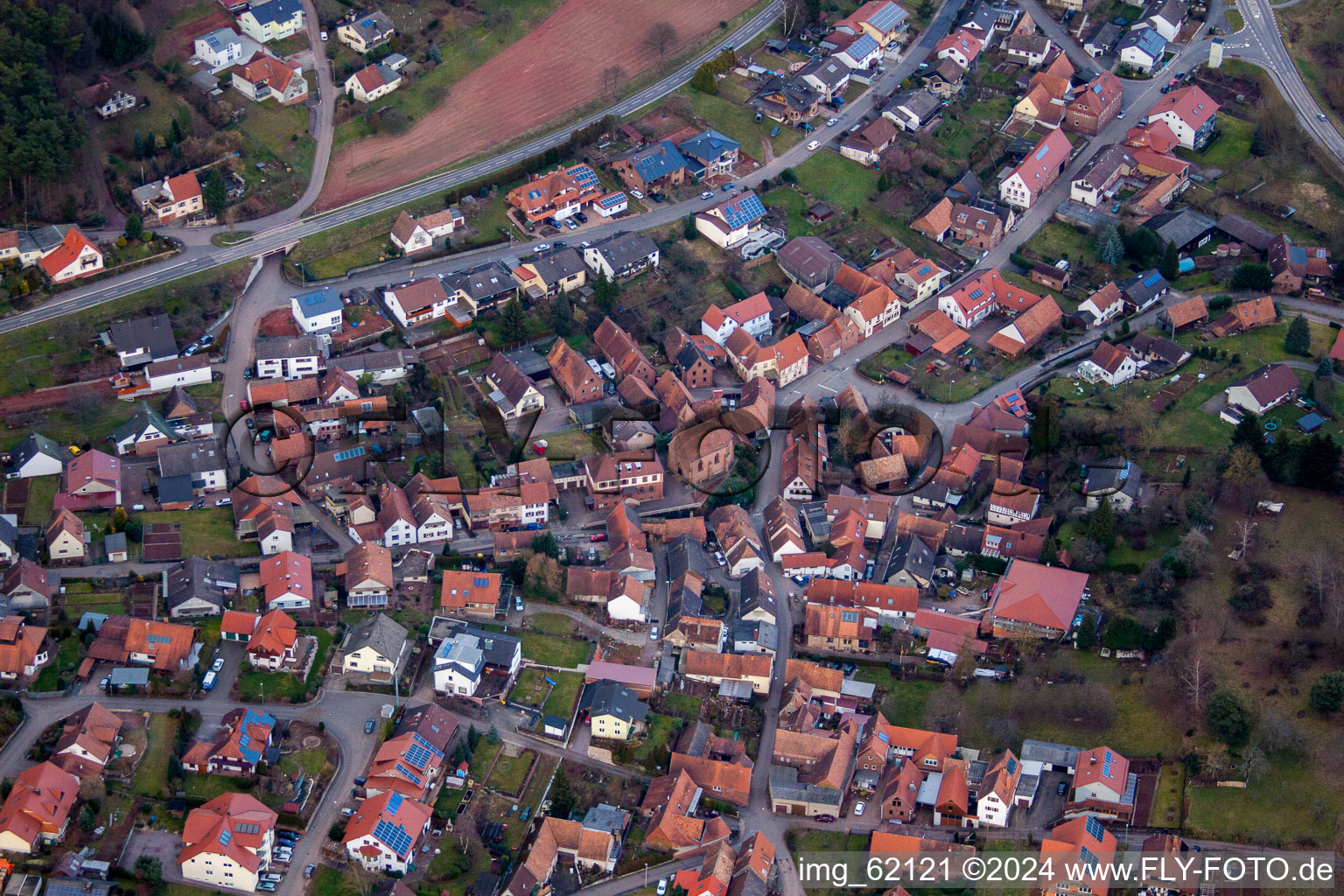 Drone recording of Völkersweiler in the state Rhineland-Palatinate, Germany