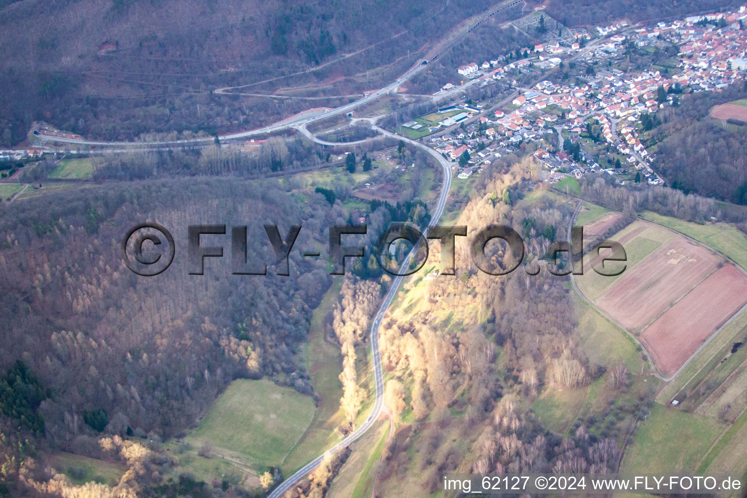 Drone recording of Annweiler am Trifels in the state Rhineland-Palatinate, Germany