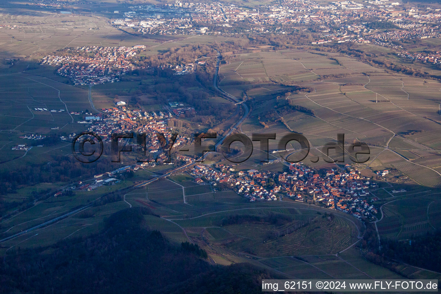 Birkweiler in the state Rhineland-Palatinate, Germany seen from above