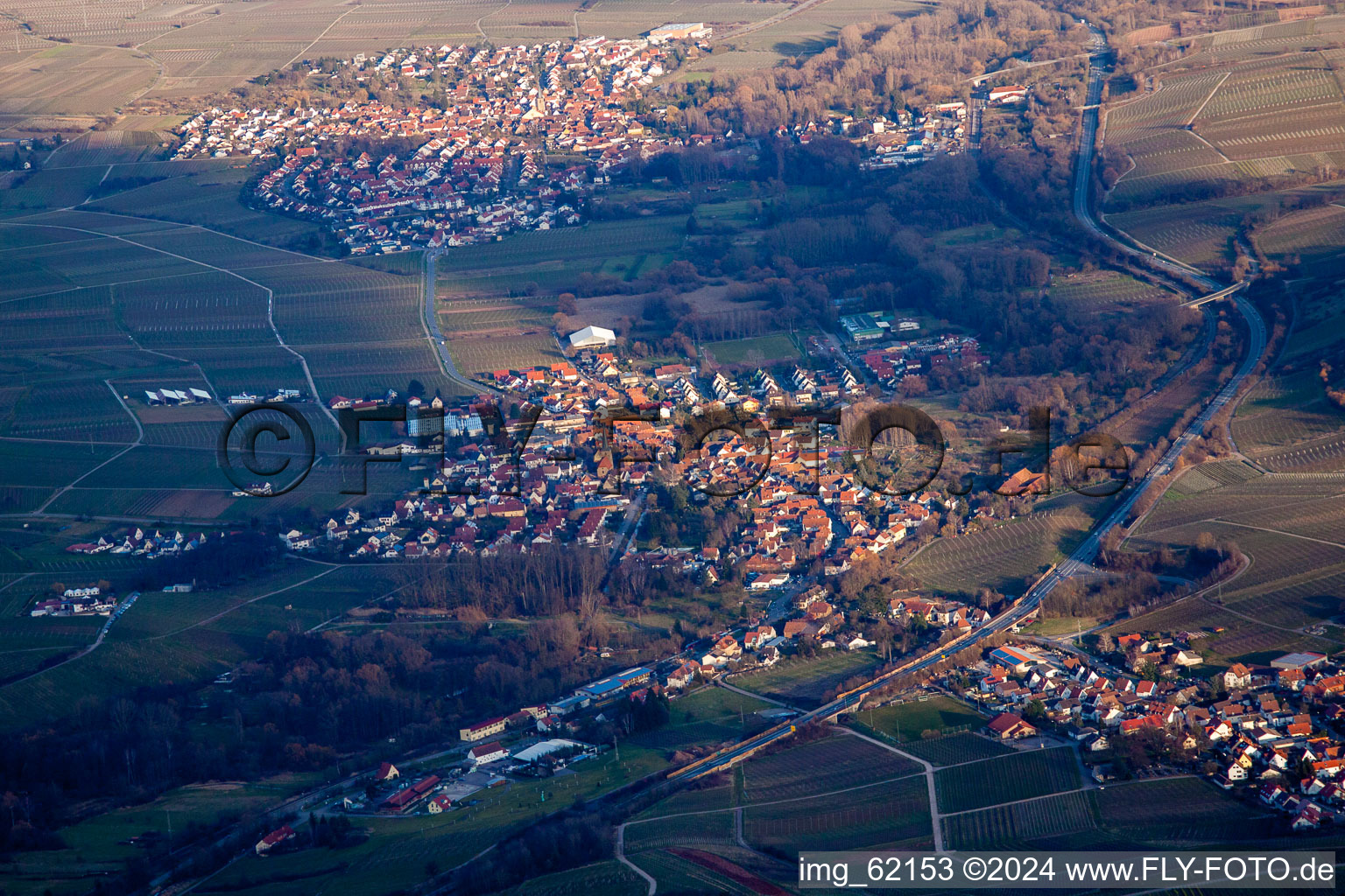 Drone image of Siebeldingen in the state Rhineland-Palatinate, Germany