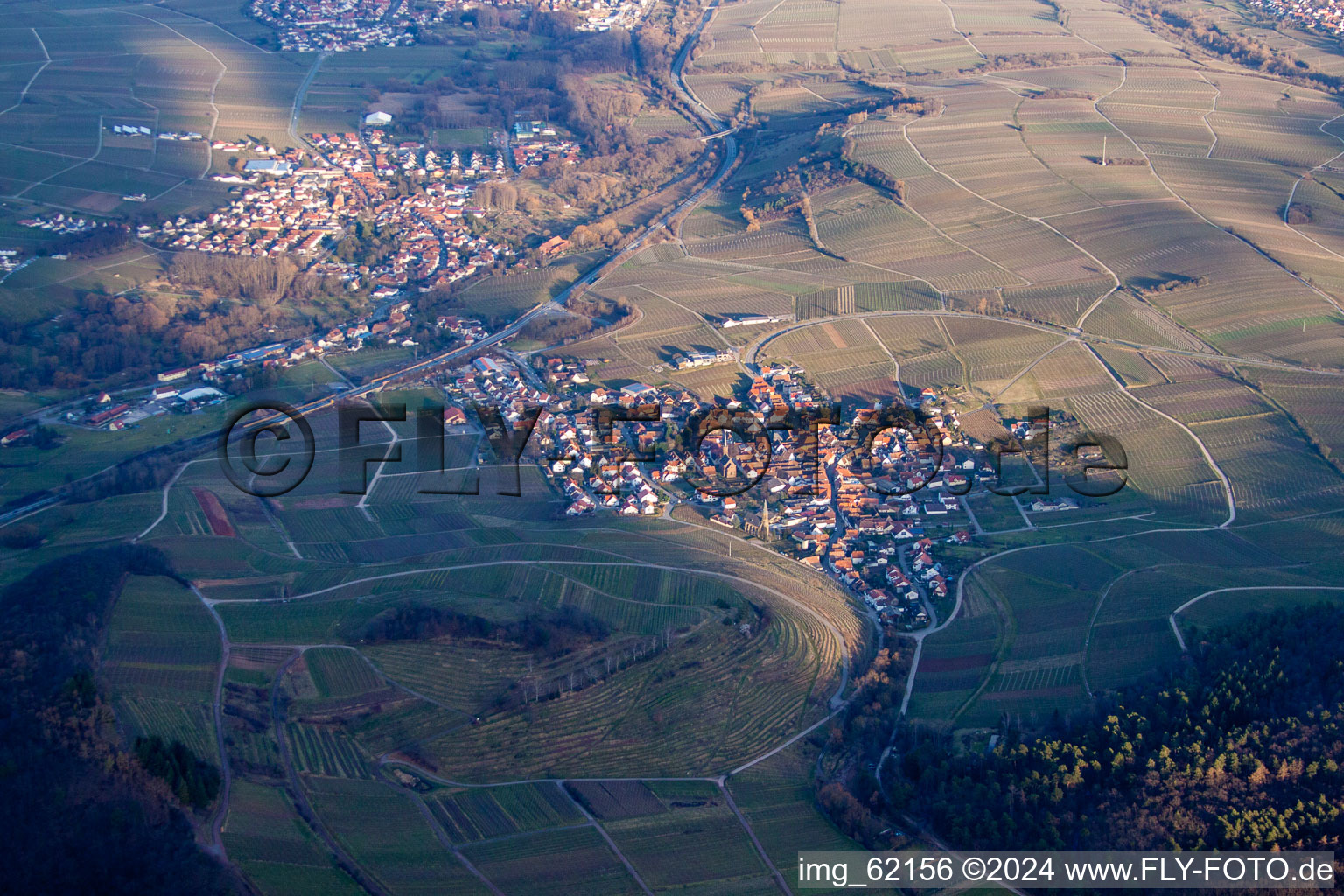 Aerial view of Siebeldingen in the state Rhineland-Palatinate, Germany