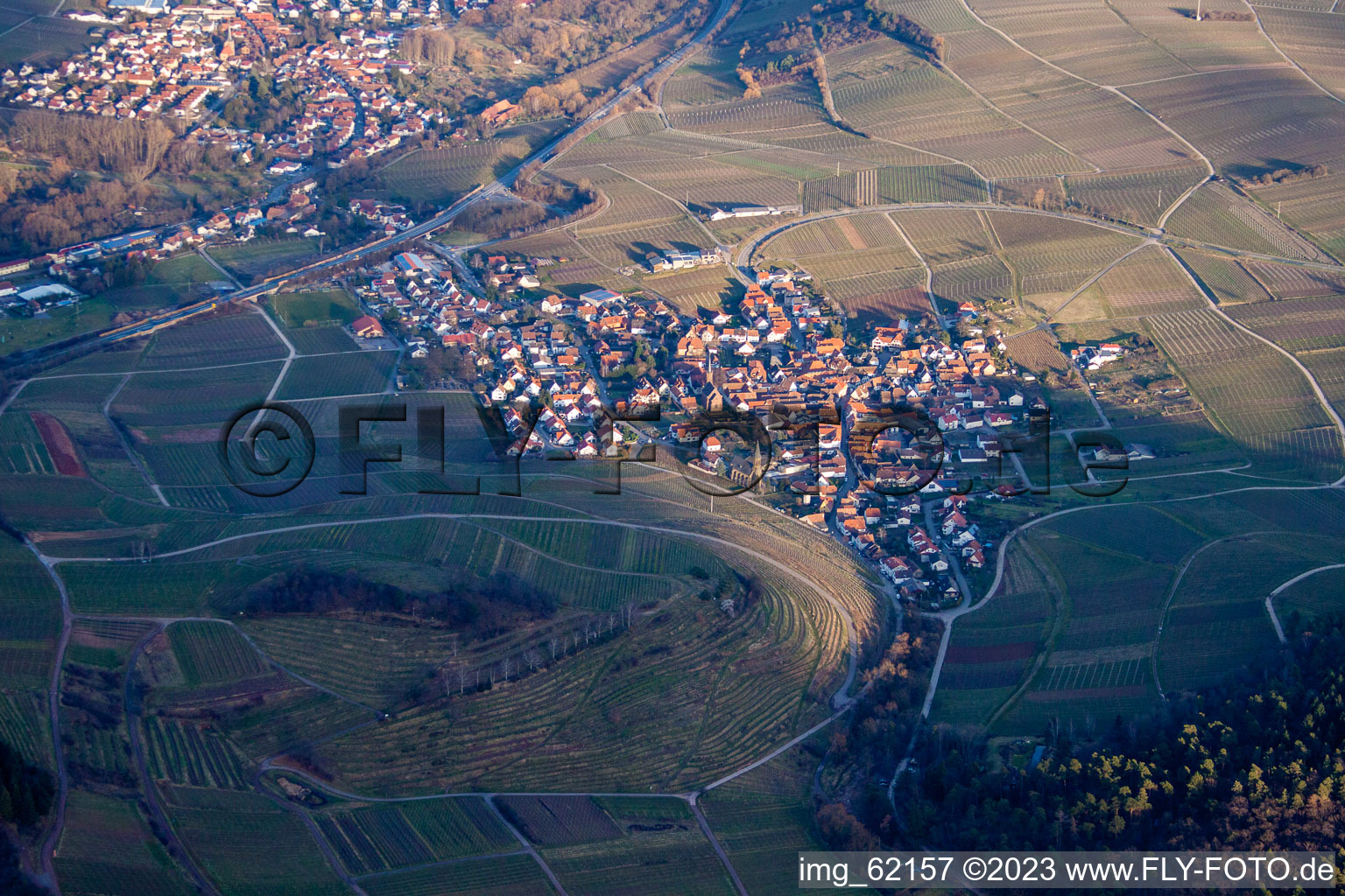 Aerial photograpy of Siebeldingen in the state Rhineland-Palatinate, Germany