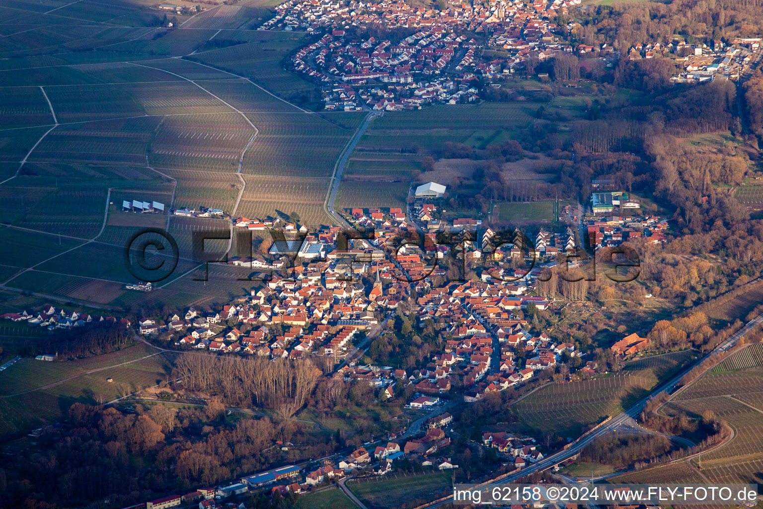 Aerial view of Siebeldingen in the state Rhineland-Palatinate, Germany