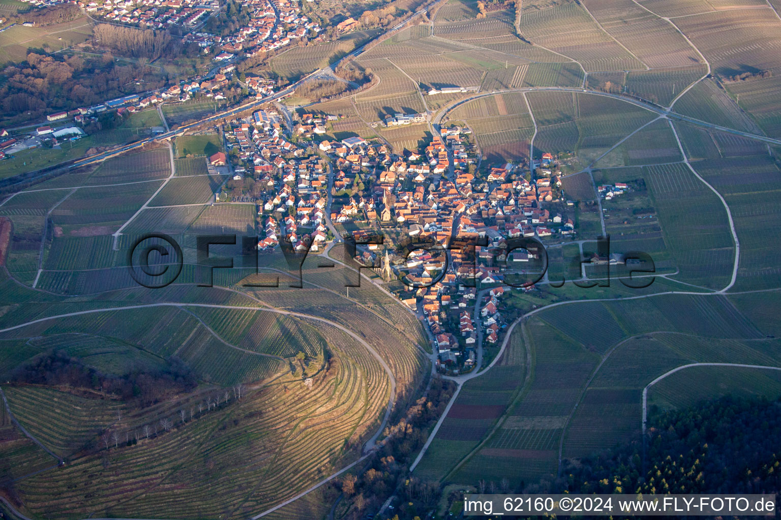 Bird's eye view of Birkweiler in the state Rhineland-Palatinate, Germany