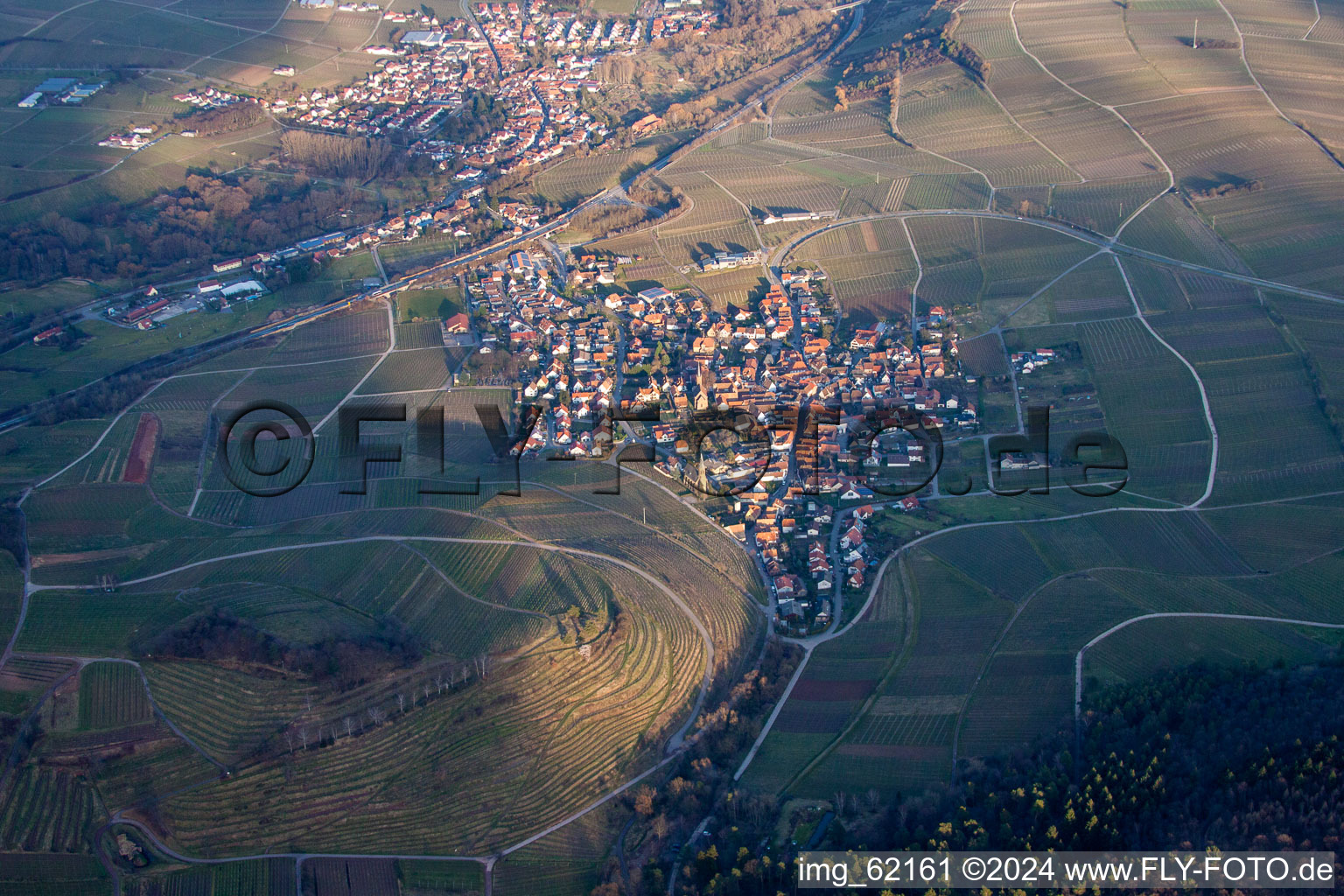 Bird's eye view of Birkweiler in the state Rhineland-Palatinate, Germany