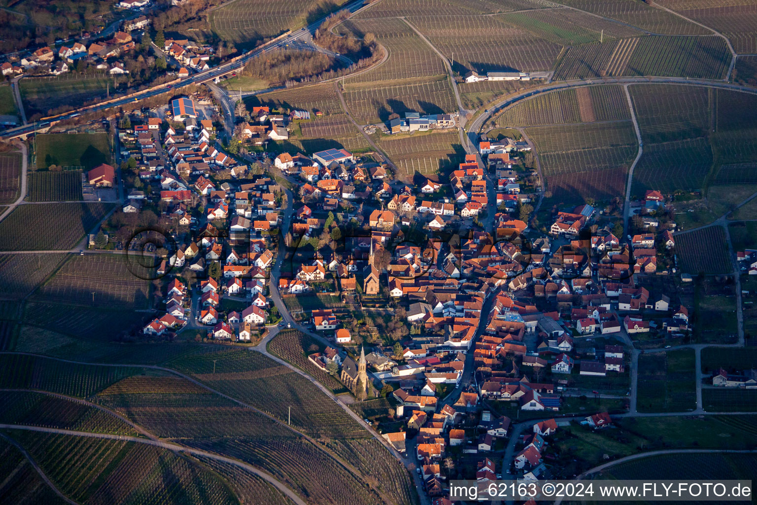 Drone image of Birkweiler in the state Rhineland-Palatinate, Germany