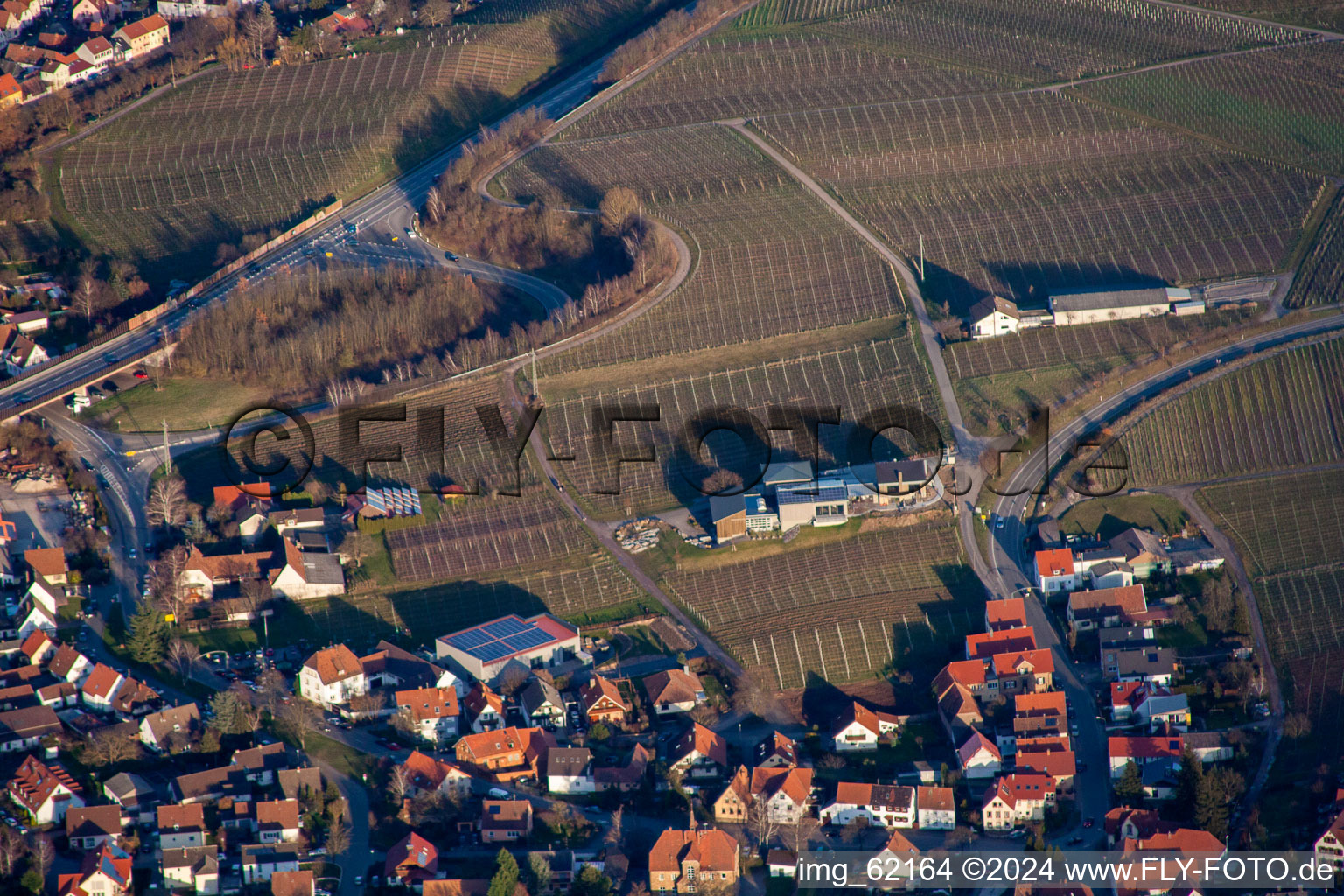 Aerial photograpy of Gies-Düppel Winery in Birkweiler in the state Rhineland-Palatinate, Germany