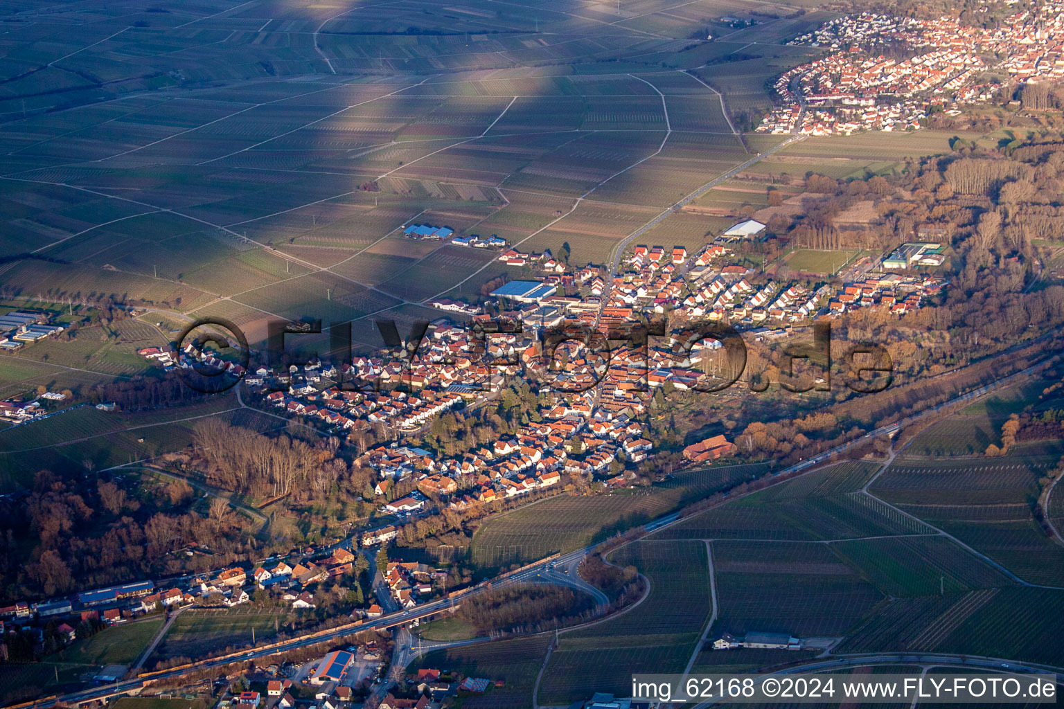 Oblique view of Siebeldingen in the state Rhineland-Palatinate, Germany