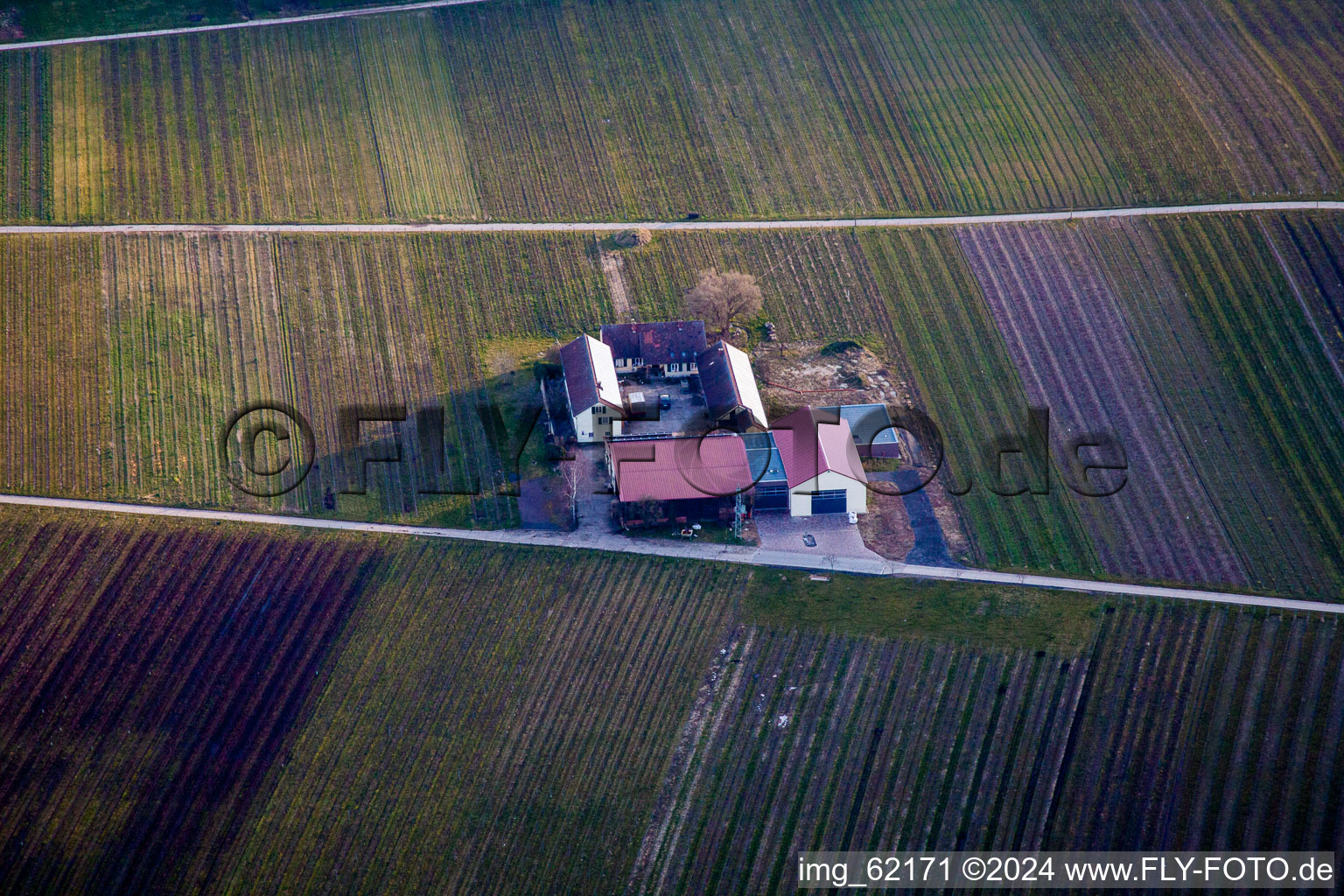 Aerial view of Aussiedlerhof Wacholderstr in Leinsweiler in the state Rhineland-Palatinate, Germany