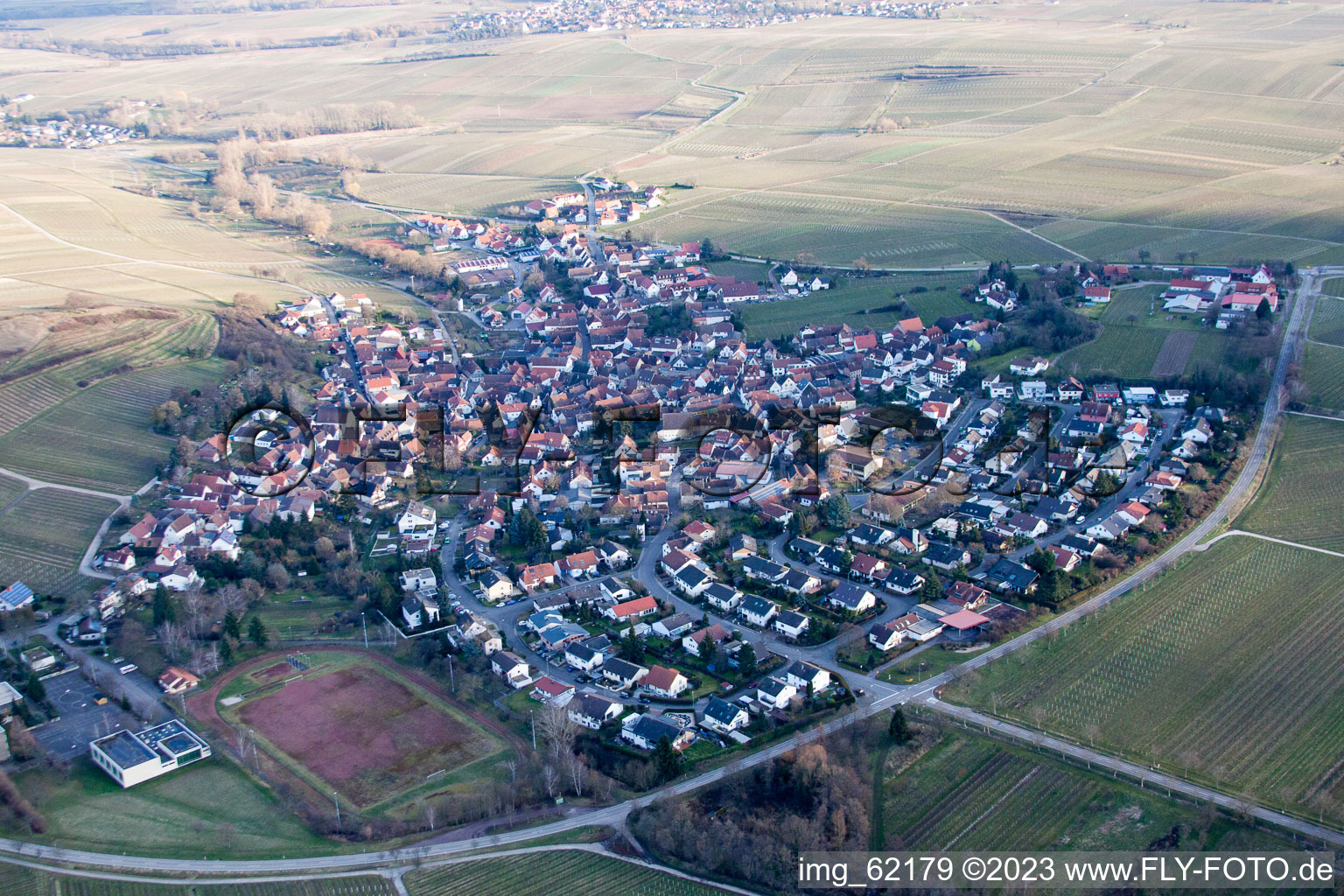 Drone recording of Ilbesheim bei Landau in der Pfalz in the state Rhineland-Palatinate, Germany