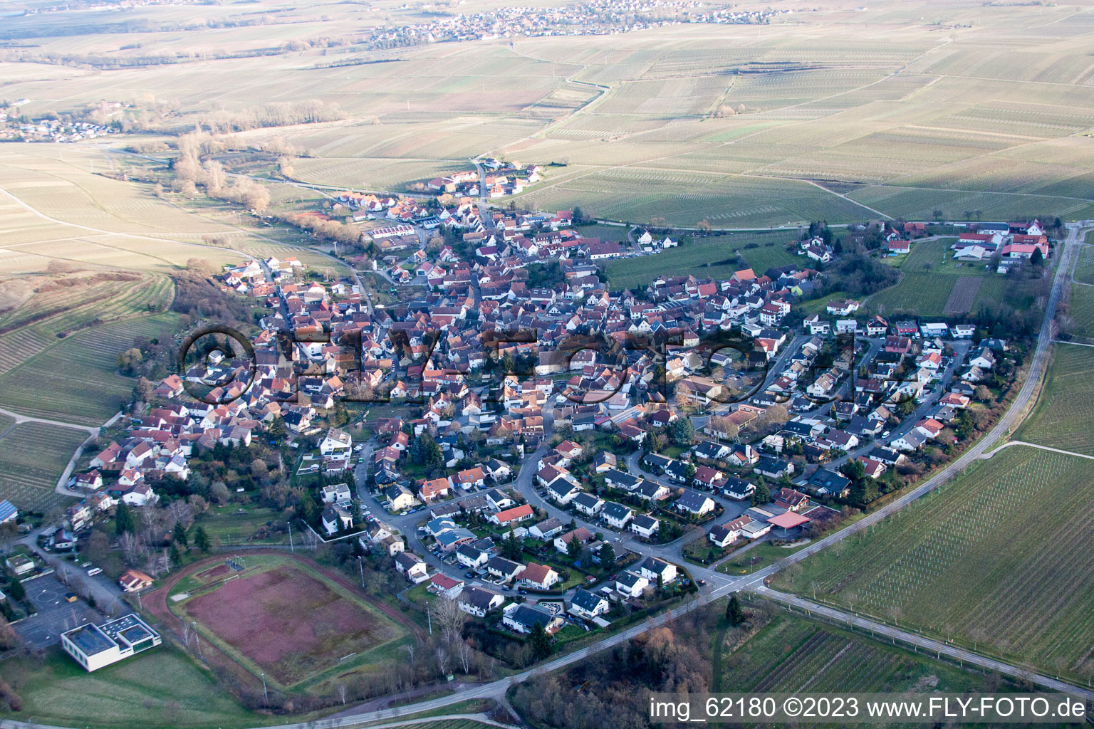 Drone image of Ilbesheim bei Landau in der Pfalz in the state Rhineland-Palatinate, Germany