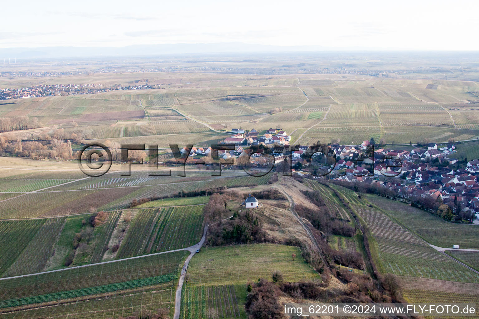 Small kalmit in Ilbesheim bei Landau in der Pfalz in the state Rhineland-Palatinate, Germany from the drone perspective