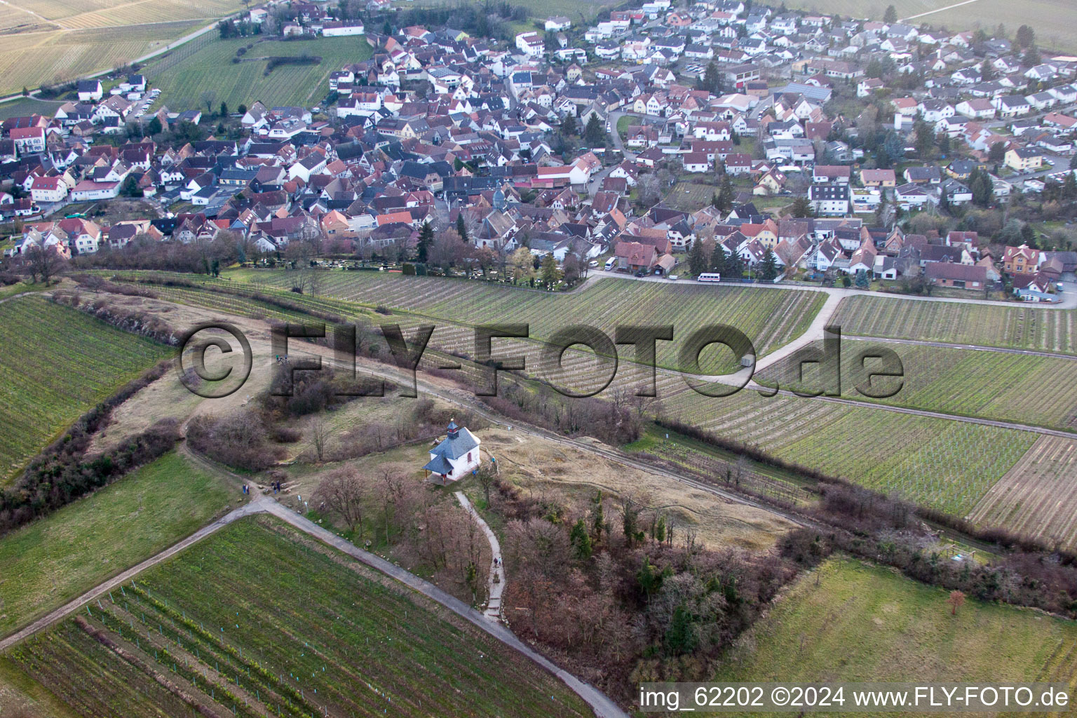 Small Kalmit in Ilbesheim bei Landau in der Pfalz in the state Rhineland-Palatinate, Germany from a drone