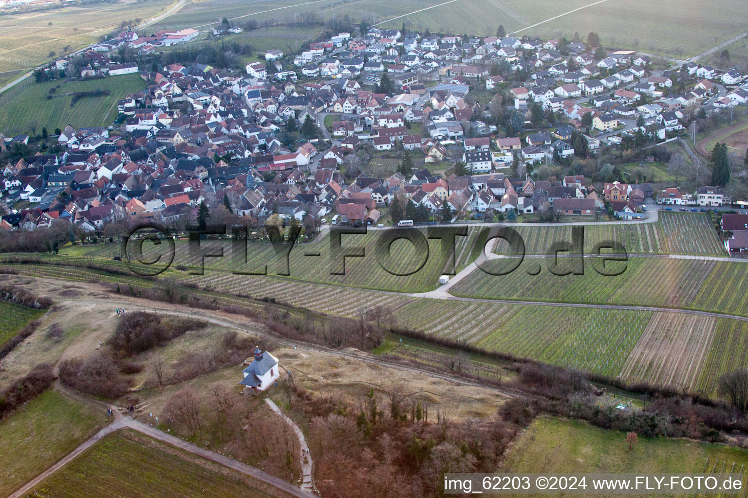 Small Kalmit in Ilbesheim bei Landau in der Pfalz in the state Rhineland-Palatinate, Germany seen from a drone