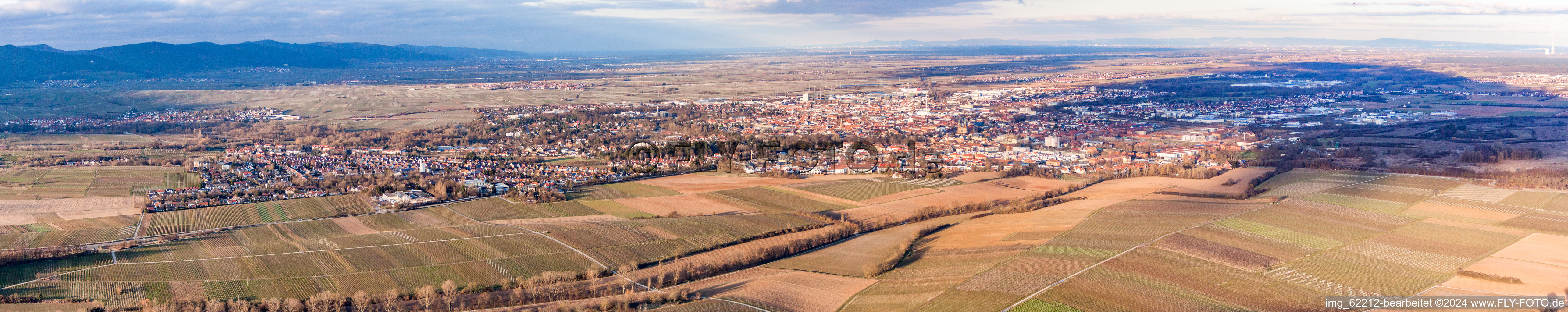 Aerial view of Panoramic perspective City area with outside districts and inner city area in Landau in der Pfalz in the state Rhineland-Palatinate, Germany