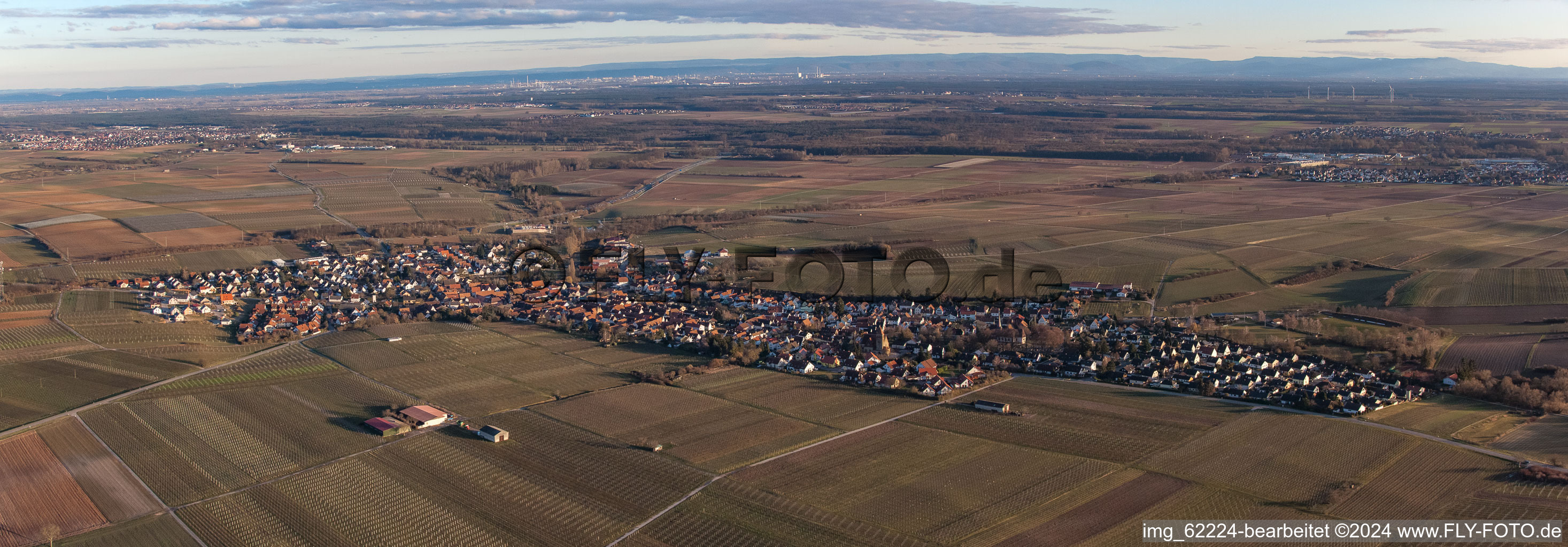 Oblique view of Village view in Insheim in the state Rhineland-Palatinate, Germany