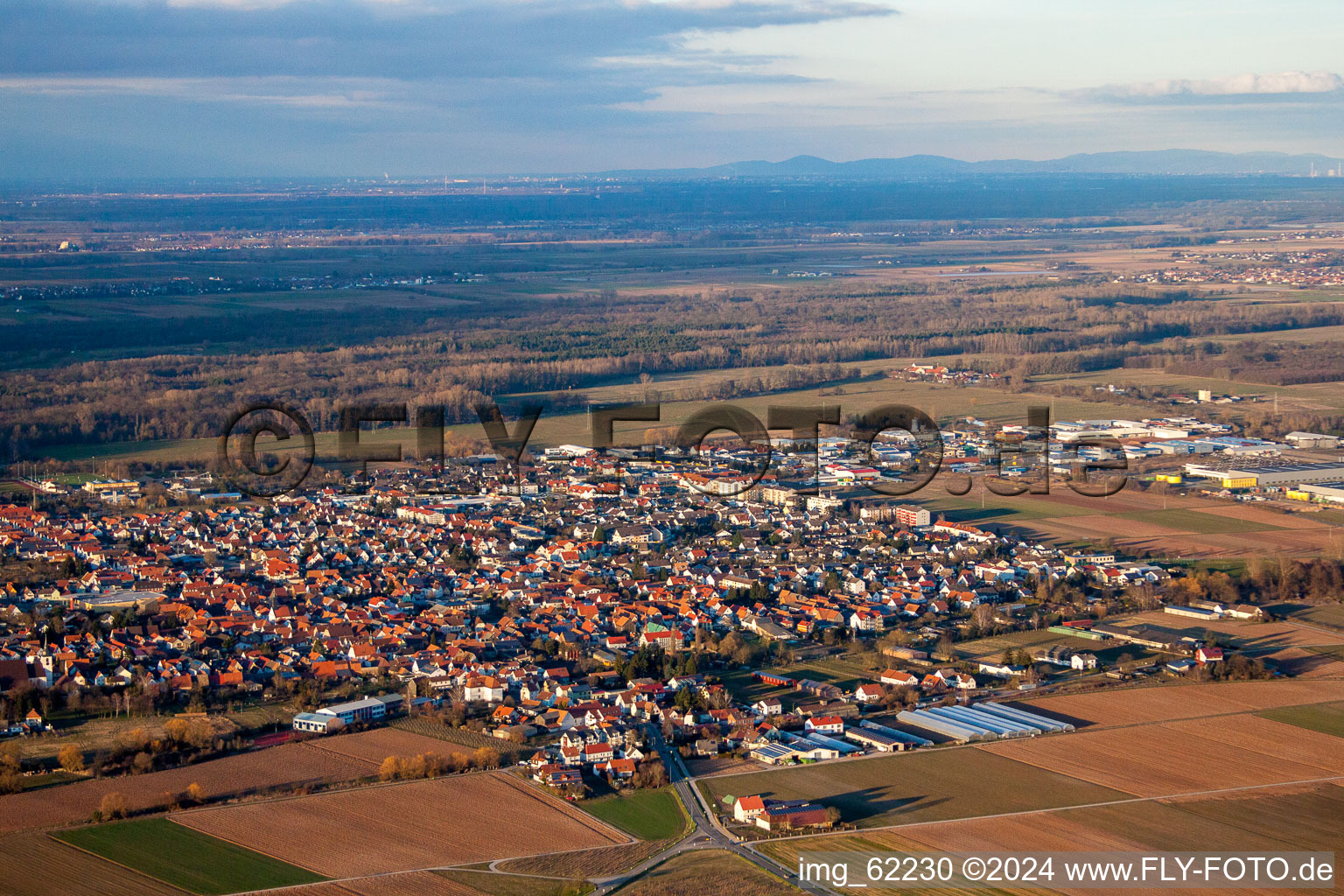 Bird's eye view of District Offenbach in Offenbach an der Queich in the state Rhineland-Palatinate, Germany