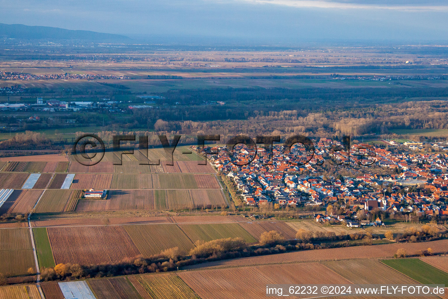 Offenbach an der Queich in the state Rhineland-Palatinate, Germany seen from above
