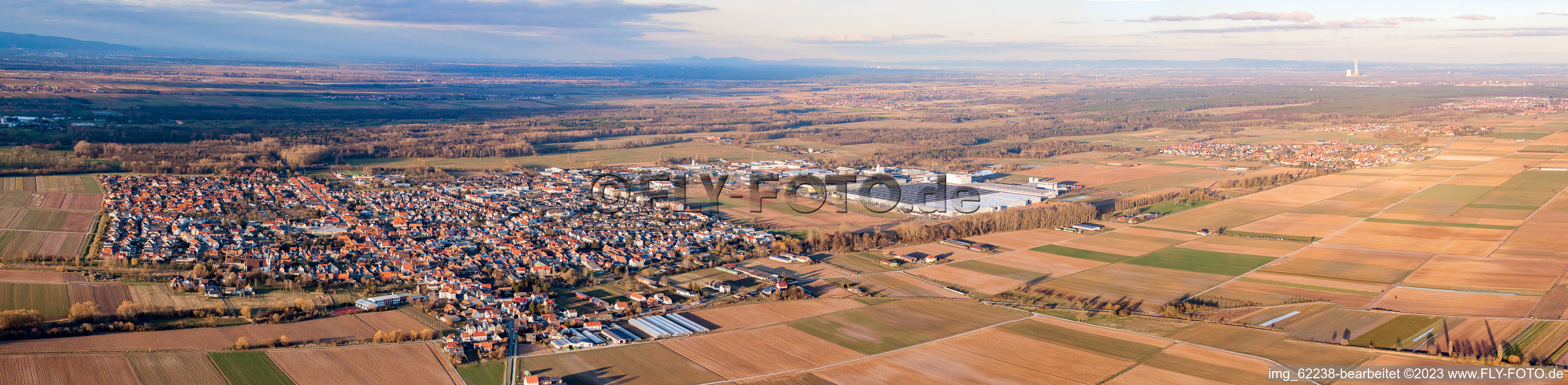 Aerial view of Panorama in Offenbach an der Queich in the state Rhineland-Palatinate, Germany