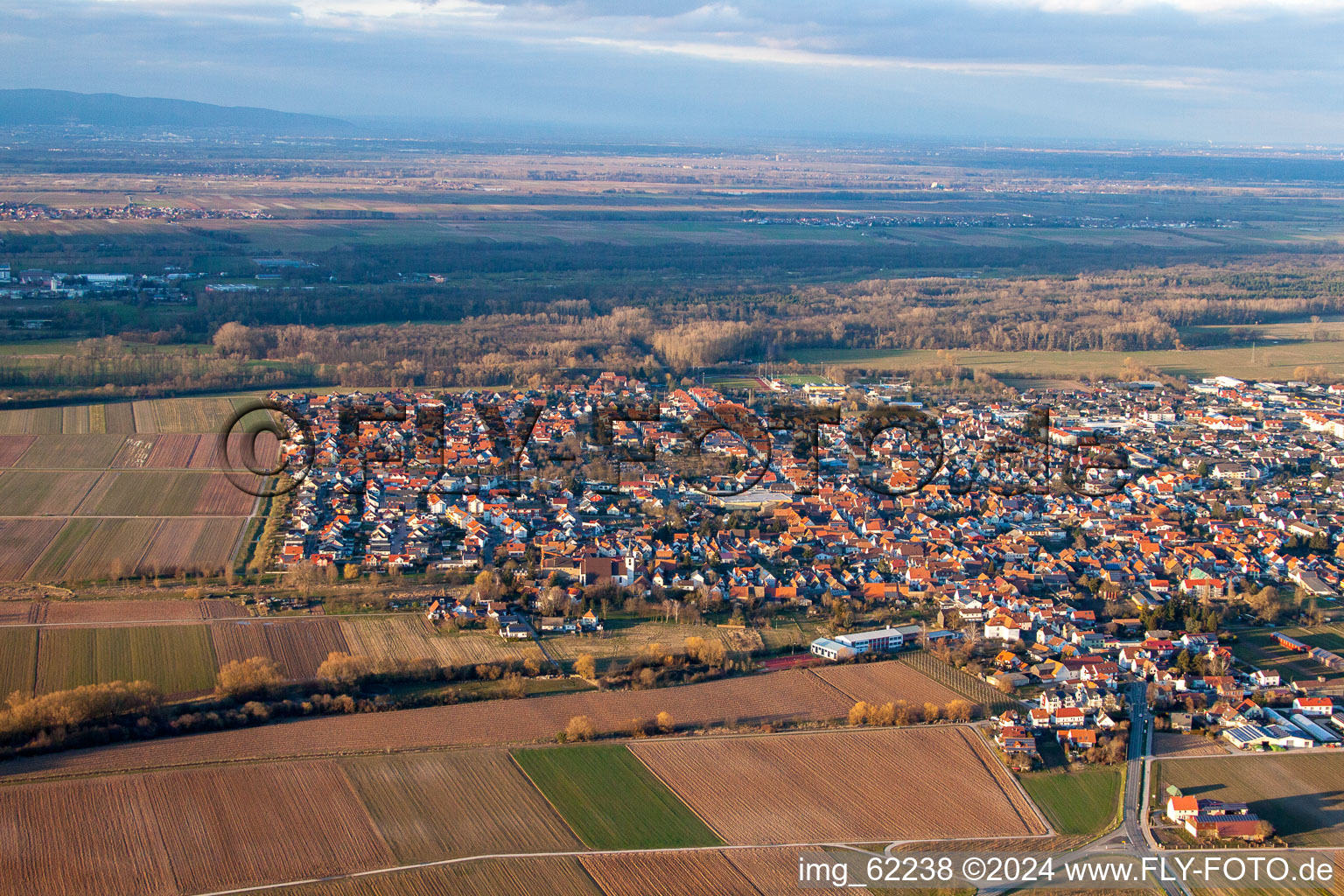 Offenbach an der Queich in the state Rhineland-Palatinate, Germany from the drone perspective