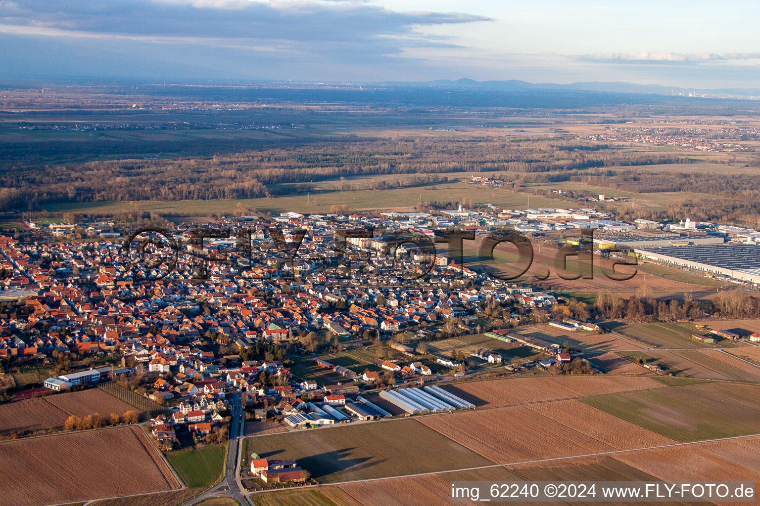 District Offenbach in Offenbach an der Queich in the state Rhineland-Palatinate, Germany from above