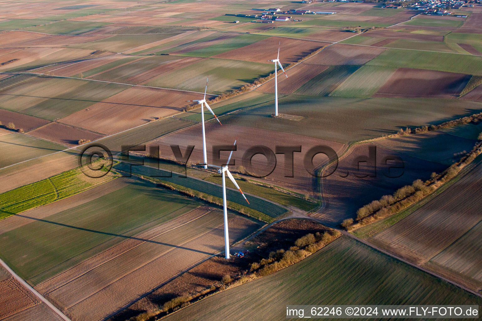 Wind turbines in Offenbach an der Queich in the state Rhineland-Palatinate, Germany