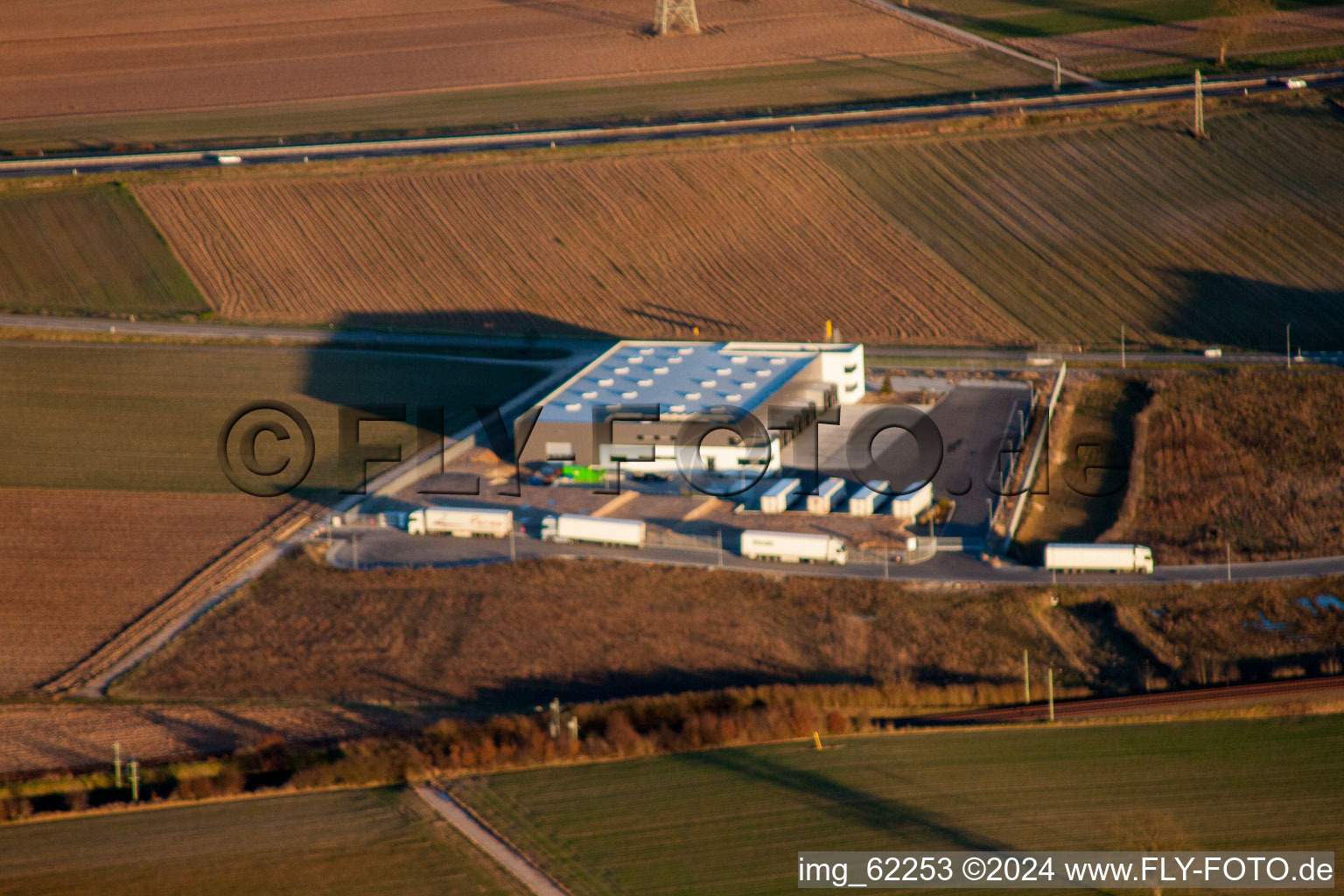 North industrial area in Rülzheim in the state Rhineland-Palatinate, Germany from above