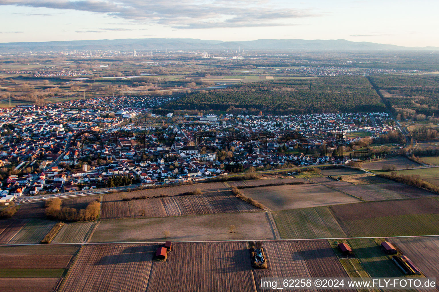 Aerial view of Rülzheim in the state Rhineland-Palatinate, Germany