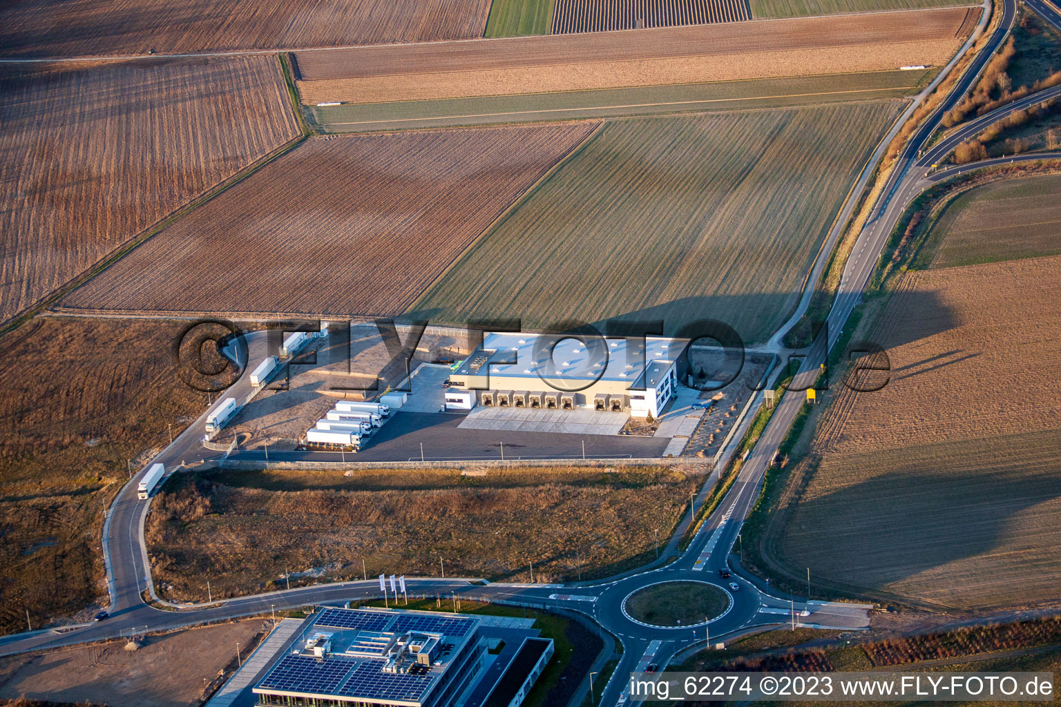 North industrial area in Rülzheim in the state Rhineland-Palatinate, Germany seen from above