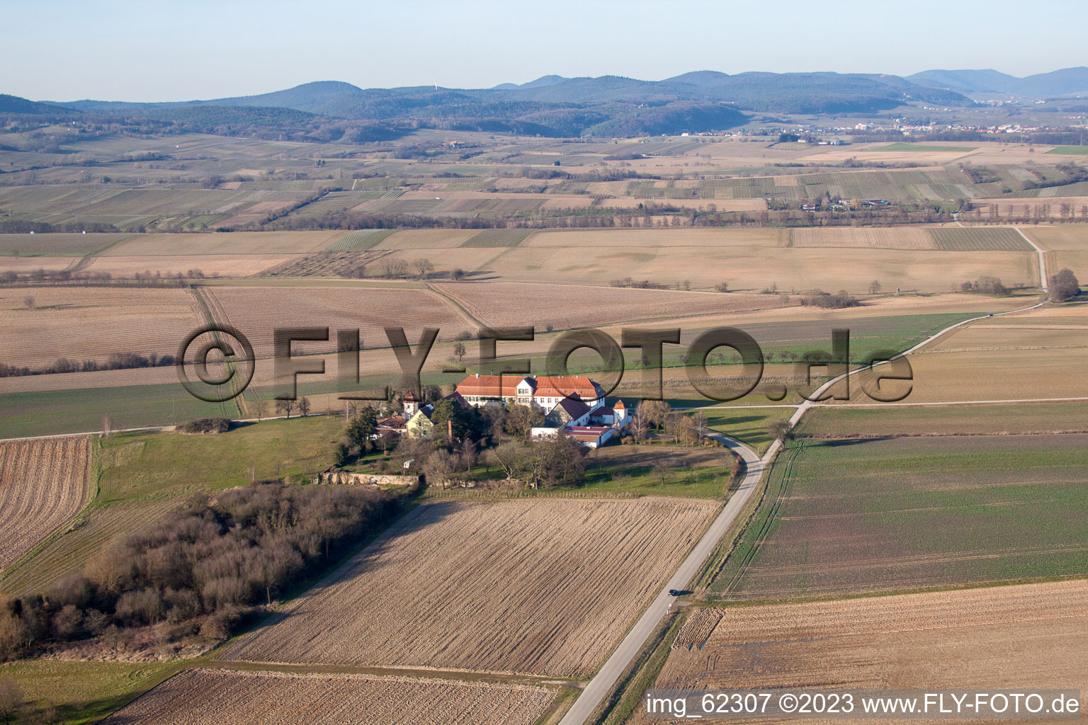 Aerial view of Haftelhof in Schweighofen in the state Rhineland-Palatinate, Germany