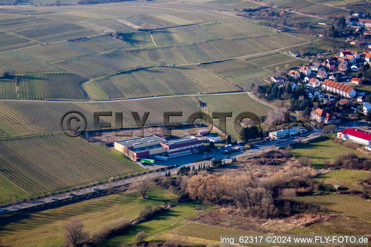 District Schweigen in Schweigen-Rechtenbach in the state Rhineland-Palatinate, Germany seen from a drone