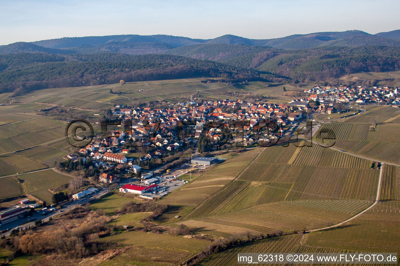 Oblique view of District Schweigen in Schweigen-Rechtenbach in the state Rhineland-Palatinate, Germany