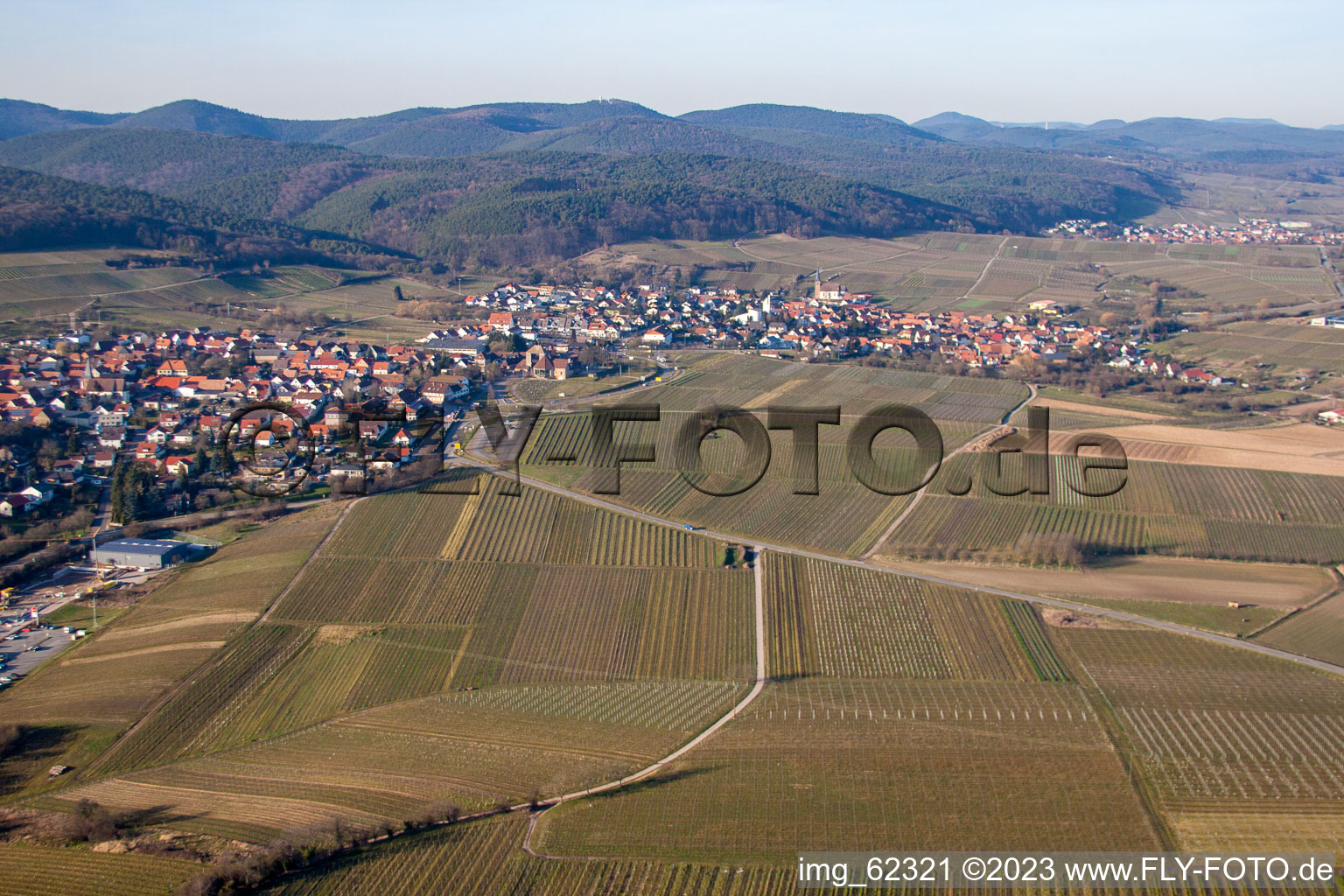 District Schweigen in Schweigen-Rechtenbach in the state Rhineland-Palatinate, Germany from above