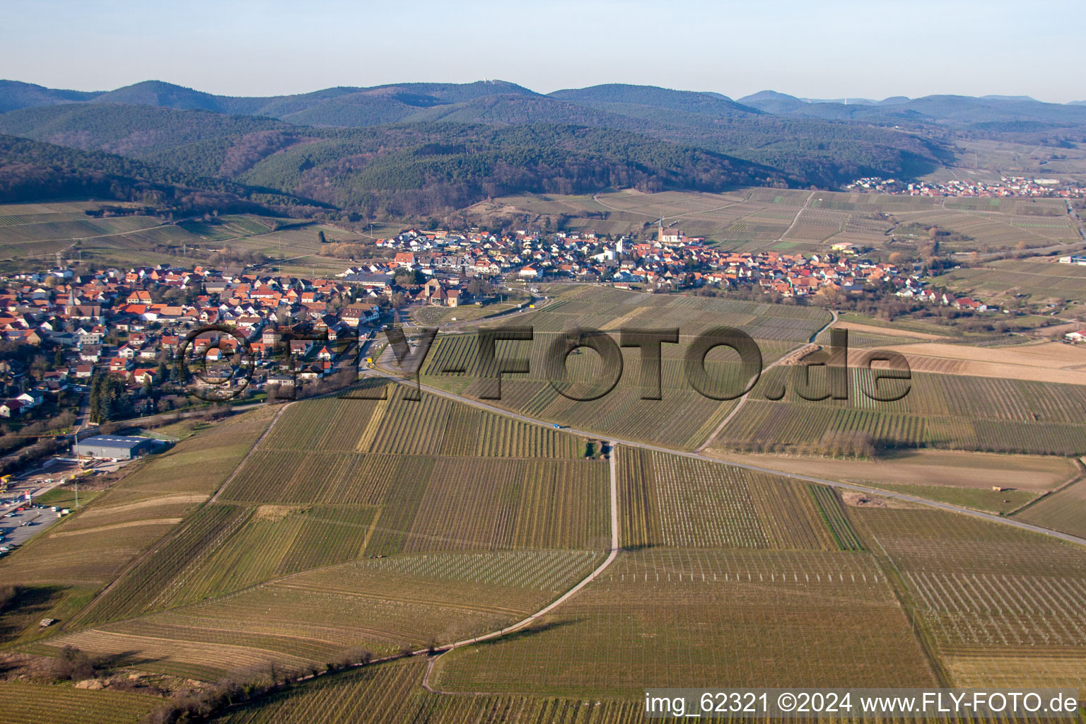 District Schweigen in Schweigen-Rechtenbach in the state Rhineland-Palatinate, Germany seen from above