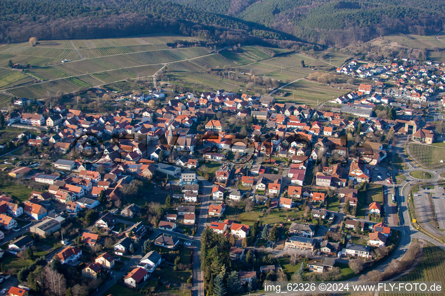 Drone image of District Schweigen in Schweigen-Rechtenbach in the state Rhineland-Palatinate, Germany