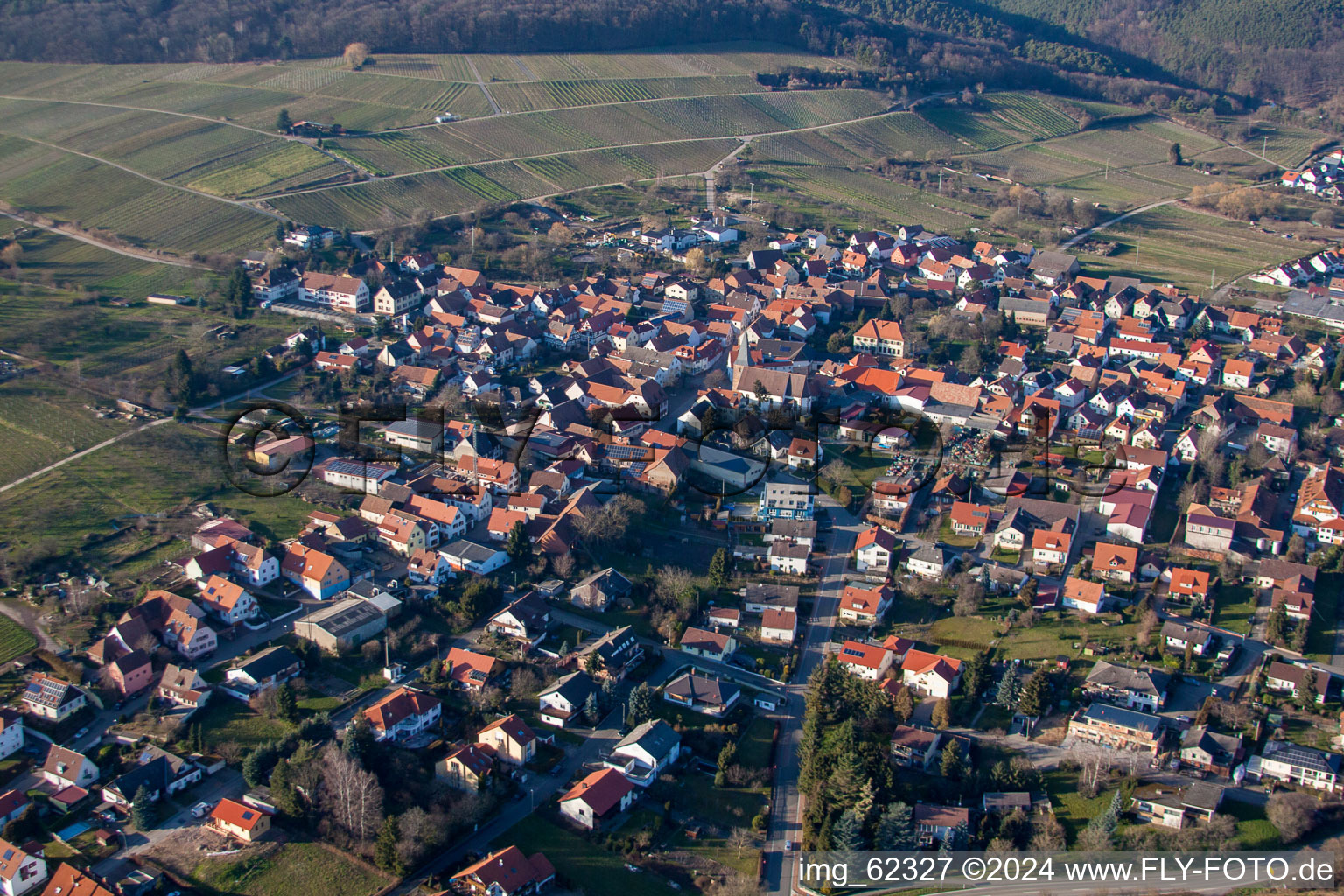 Drone recording of District Schweigen in Schweigen-Rechtenbach in the state Rhineland-Palatinate, Germany