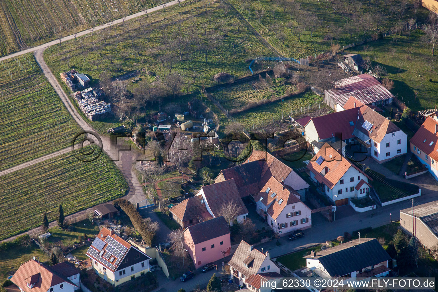 Aerial view of District Schweigen in Schweigen-Rechtenbach in the state Rhineland-Palatinate, Germany