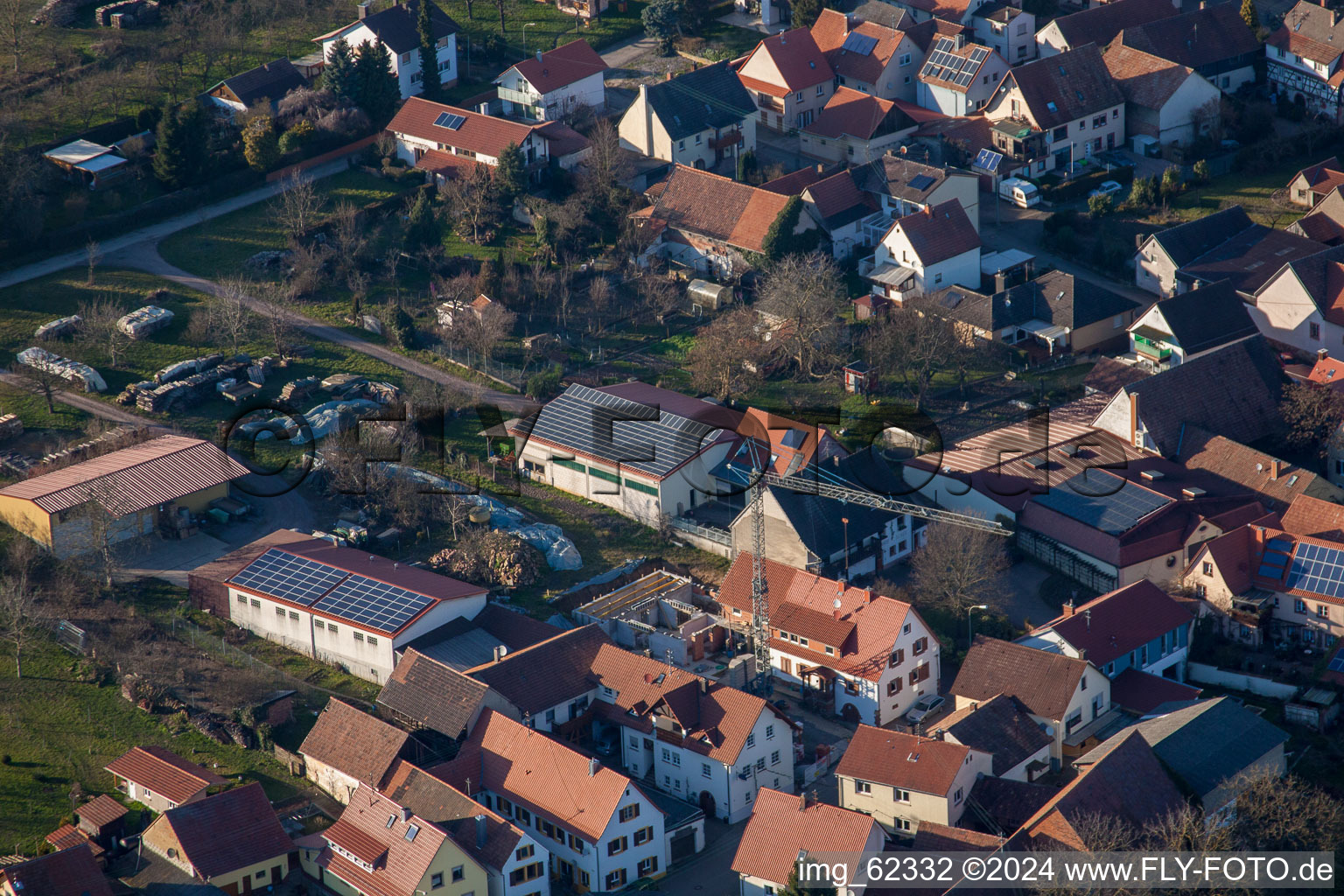 Oblique view of District Schweigen in Schweigen-Rechtenbach in the state Rhineland-Palatinate, Germany