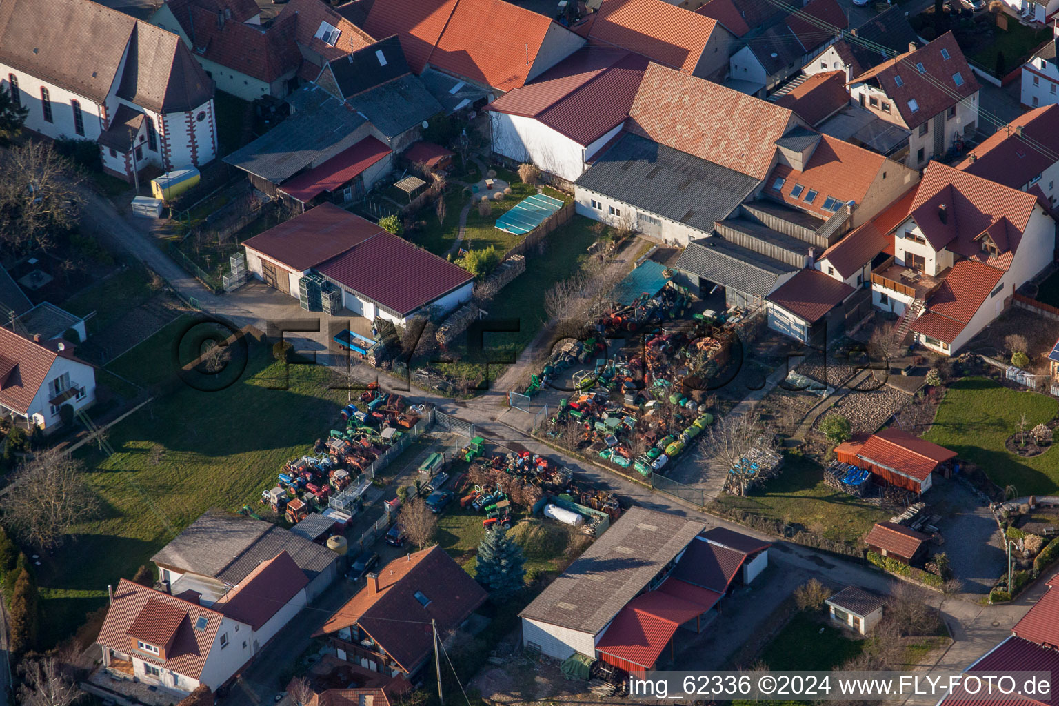 District Schweigen in Schweigen-Rechtenbach in the state Rhineland-Palatinate, Germany seen from above