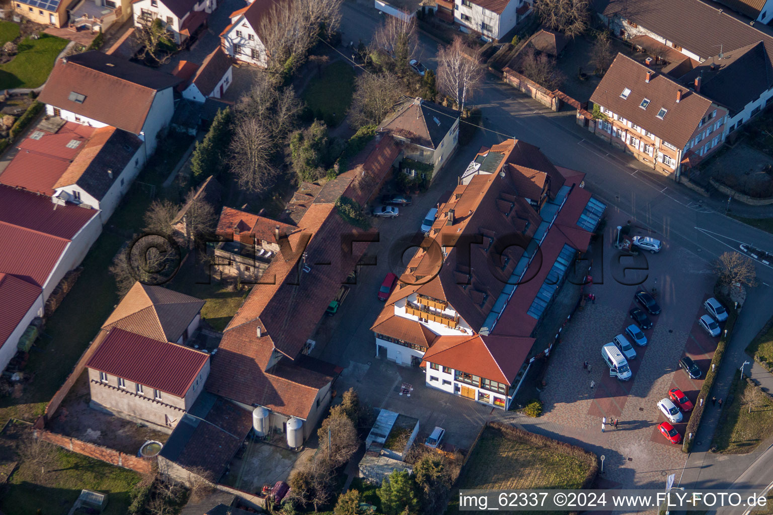 District Schweigen in Schweigen-Rechtenbach in the state Rhineland-Palatinate, Germany from the plane