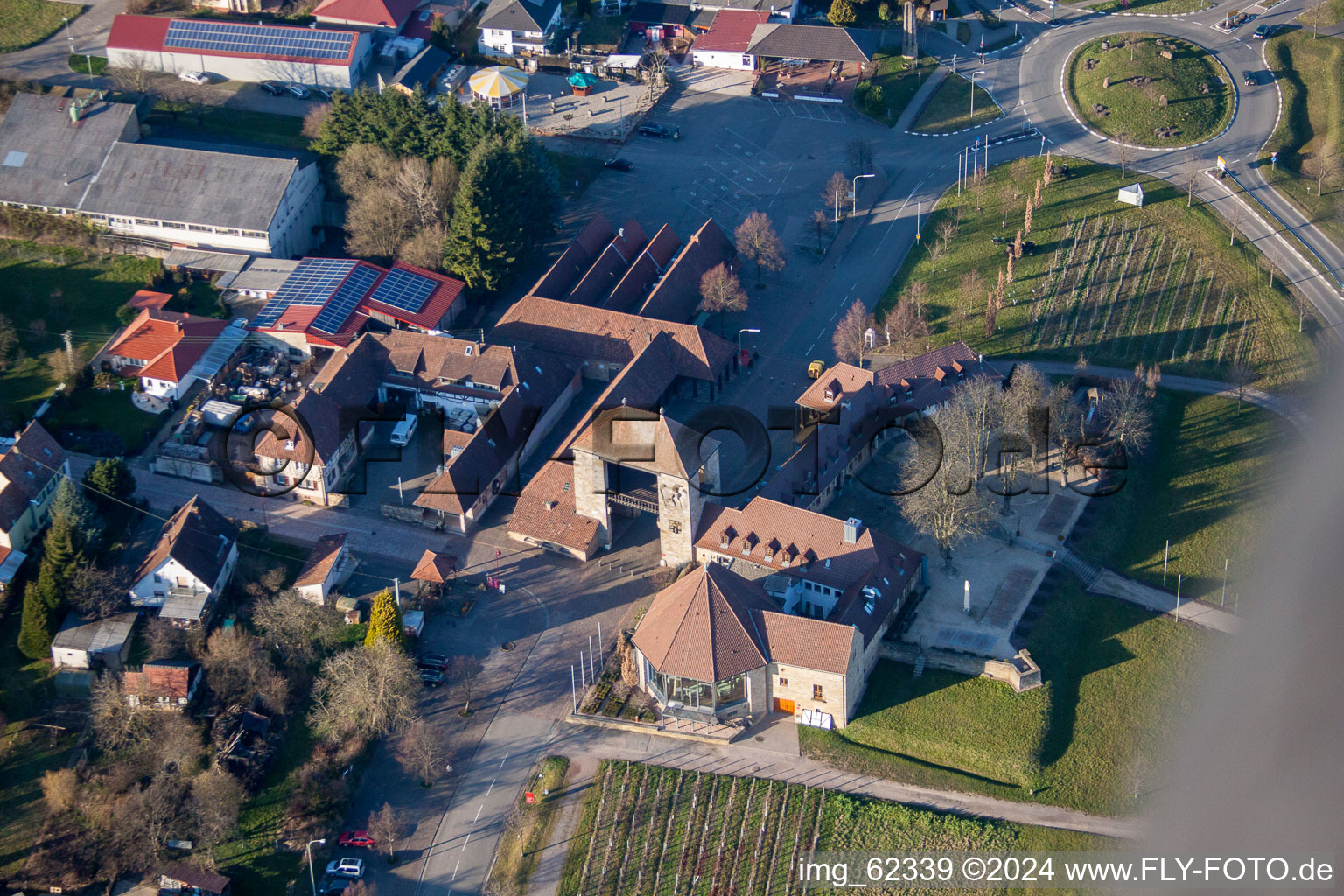 District Schweigen in Schweigen-Rechtenbach in the state Rhineland-Palatinate, Germany viewn from the air