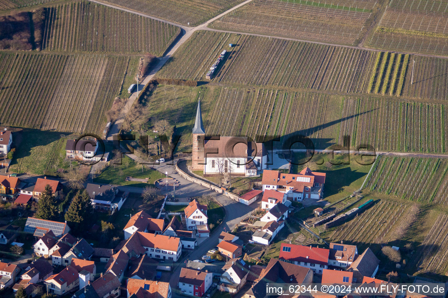 District Rechtenbach in Schweigen-Rechtenbach in the state Rhineland-Palatinate, Germany from the plane