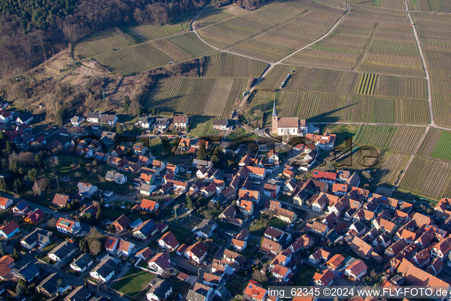 Bird's eye view of District Rechtenbach in Schweigen-Rechtenbach in the state Rhineland-Palatinate, Germany