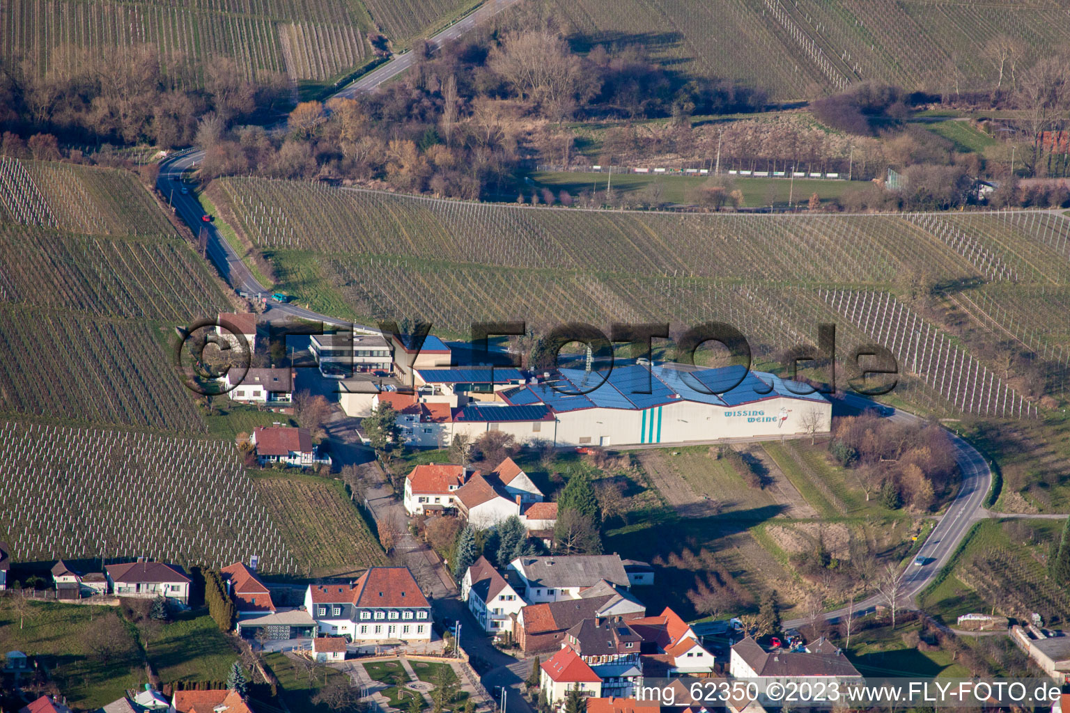 Wissing wines in Oberotterbach in the state Rhineland-Palatinate, Germany from above