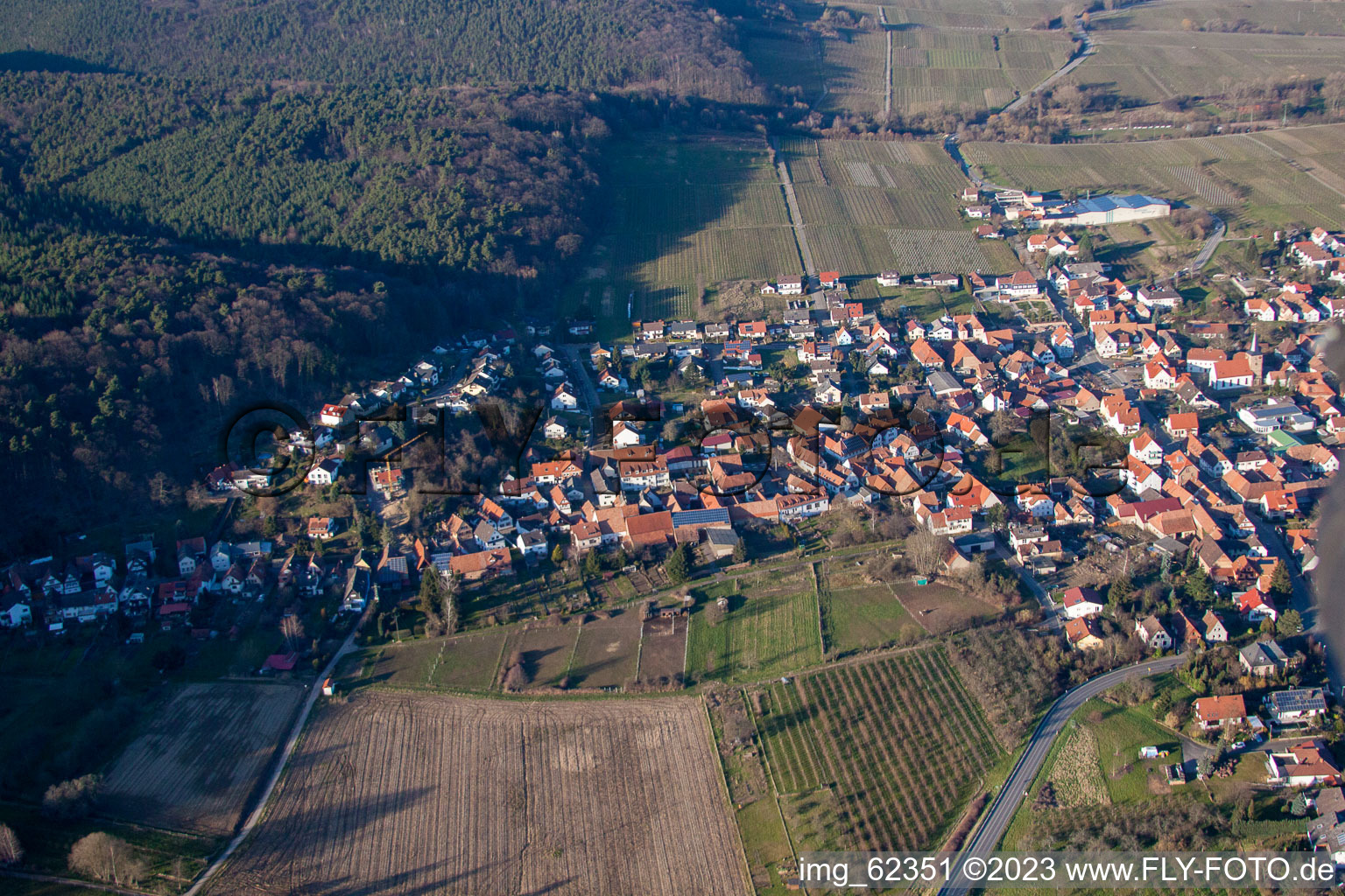 Oblique view of Oberotterbach in the state Rhineland-Palatinate, Germany