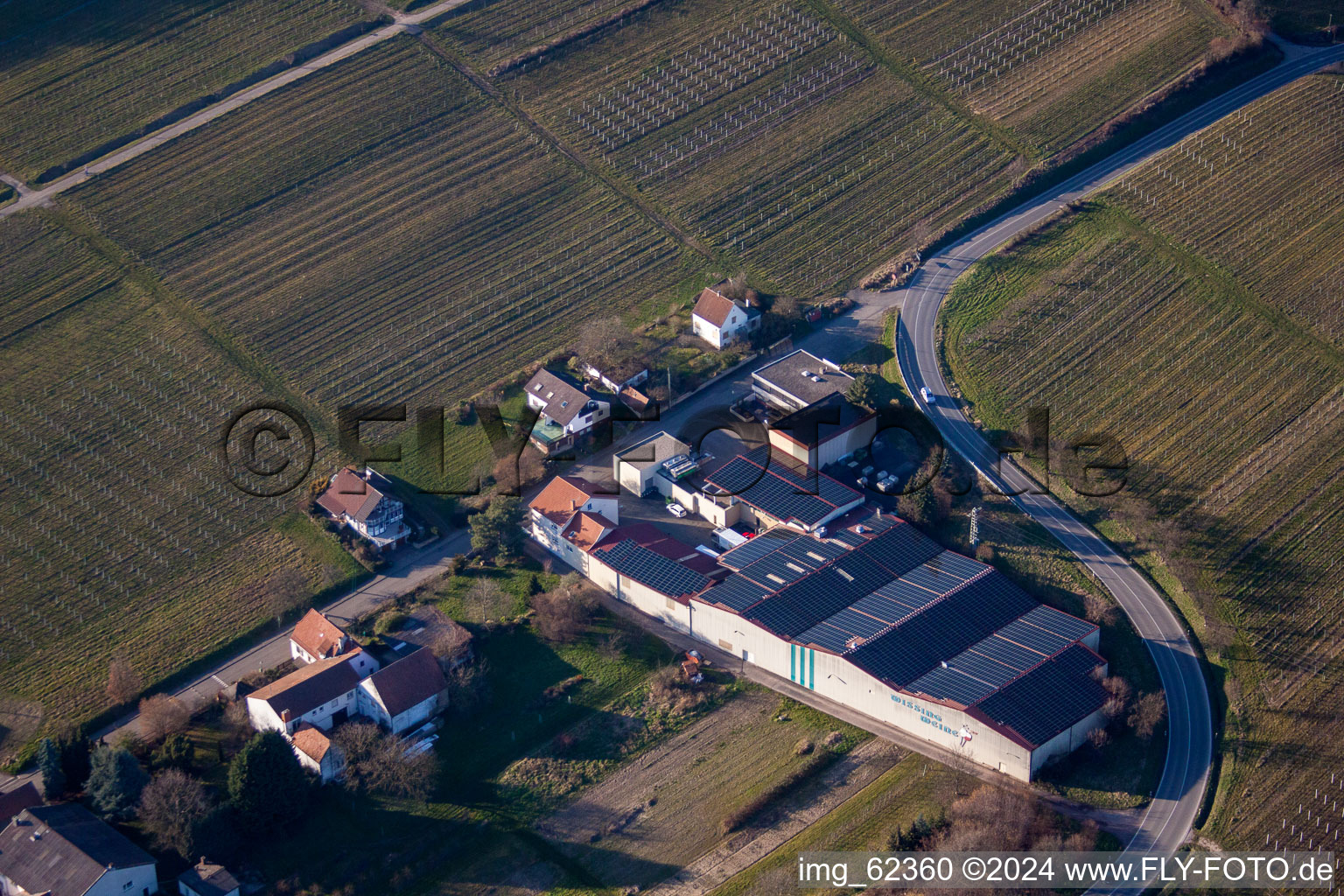 Wissing wines in Oberotterbach in the state Rhineland-Palatinate, Germany seen from above