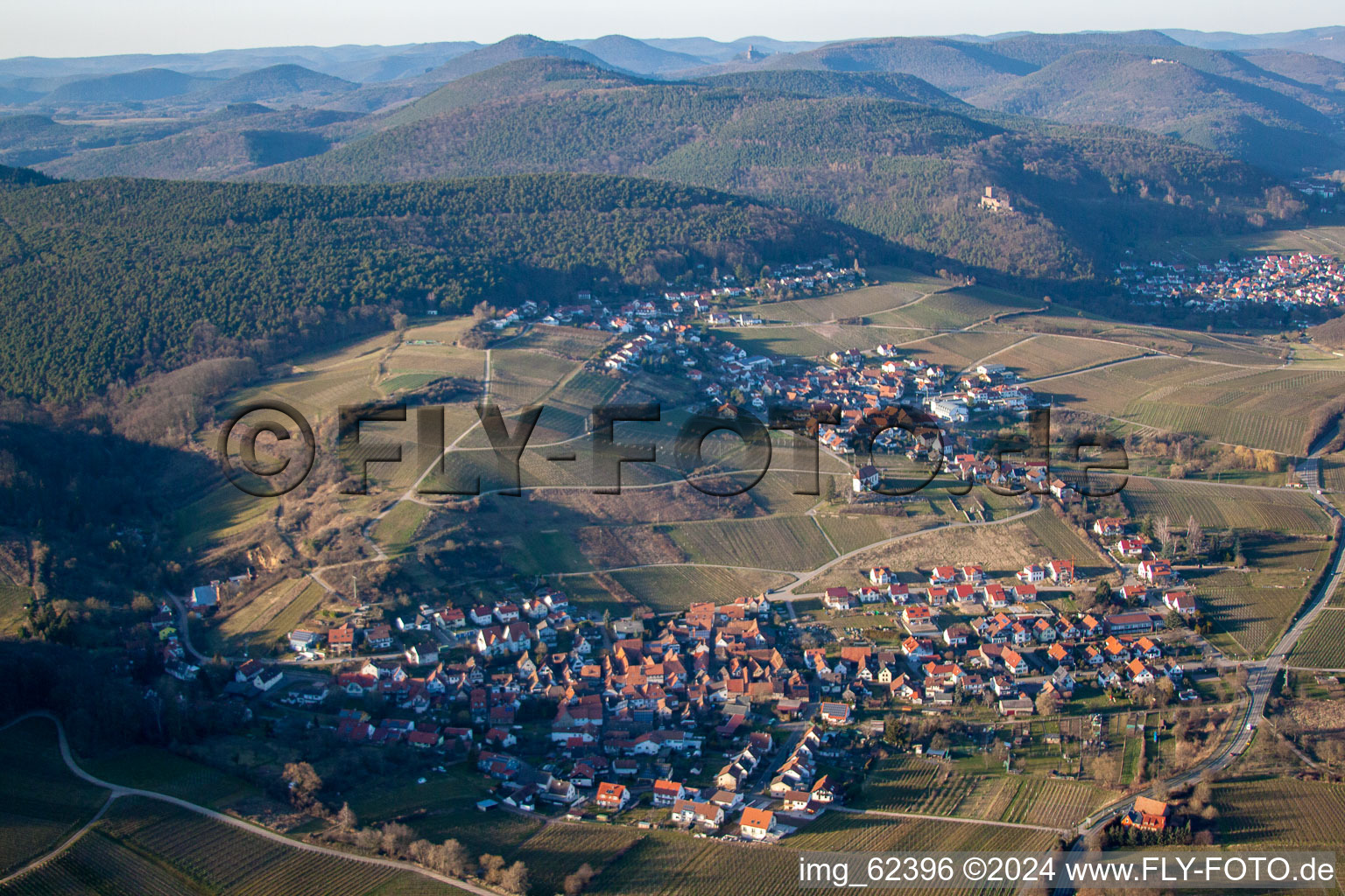 District Pleisweiler in Pleisweiler-Oberhofen in the state Rhineland-Palatinate, Germany from above