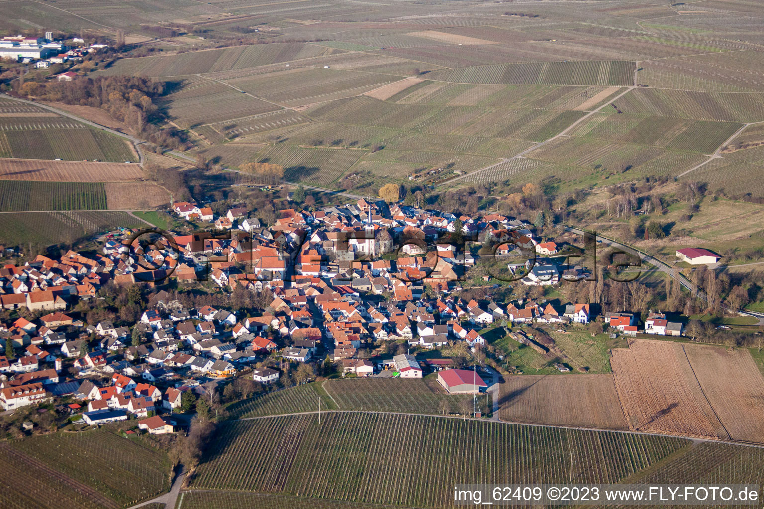 Göcklingen in the state Rhineland-Palatinate, Germany seen from above