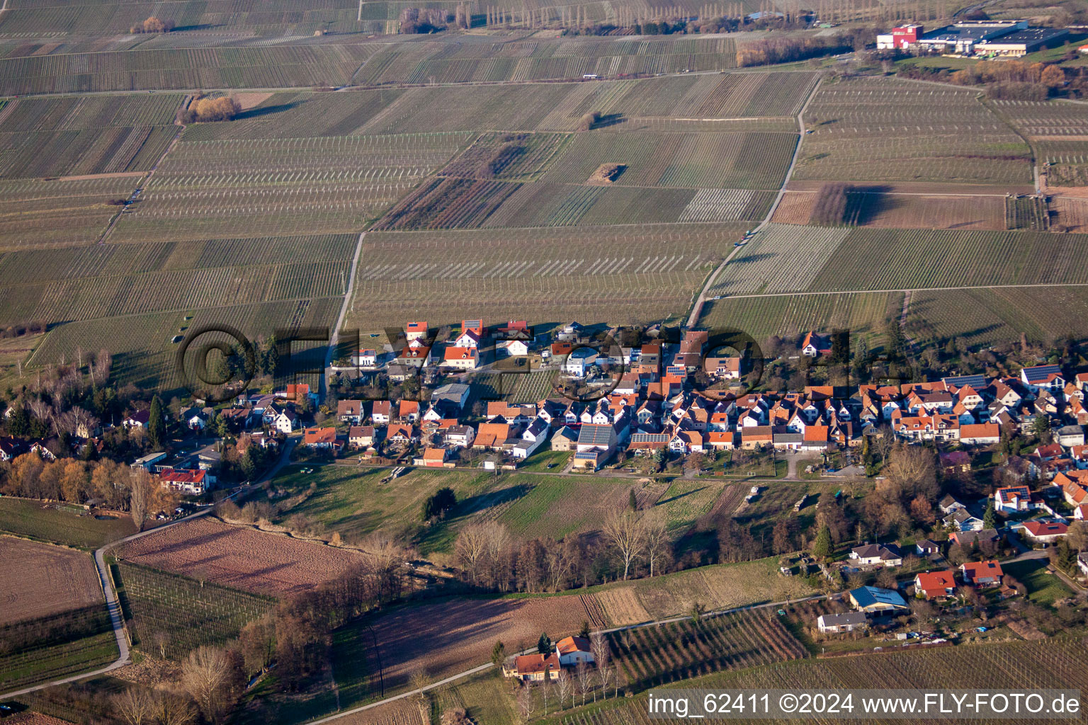 Bird's eye view of Göcklingen in the state Rhineland-Palatinate, Germany