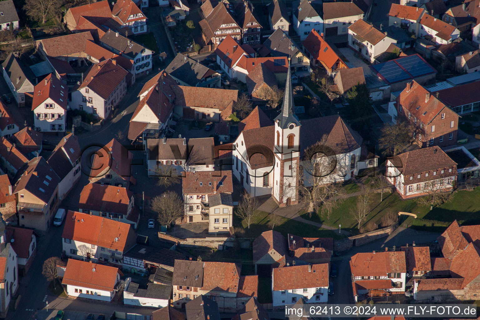 Drone recording of Göcklingen in the state Rhineland-Palatinate, Germany